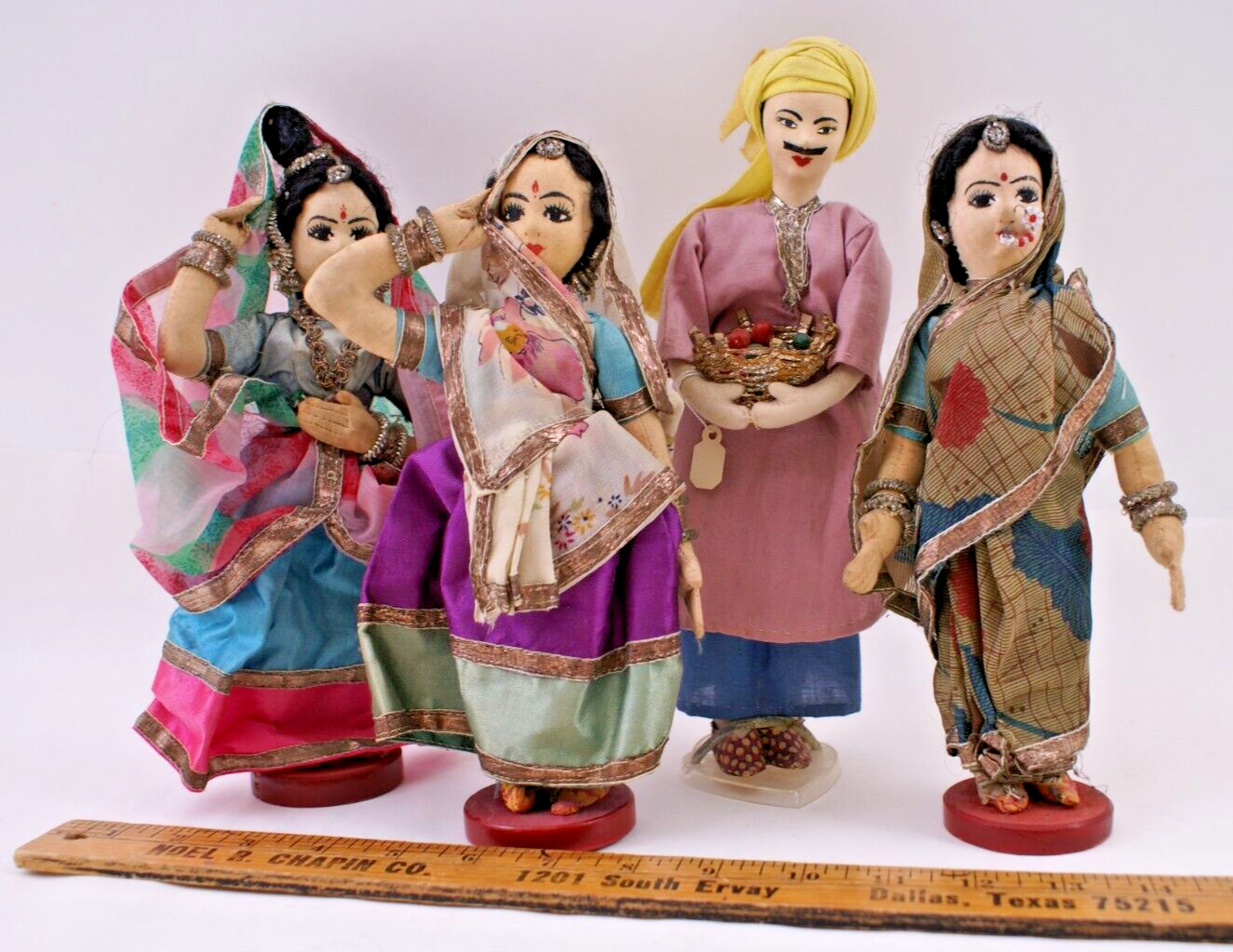 4 VINTAGE HANDMADE MIDDLE EAST INDIA / INDIAN CLOTH DOLLS CIRCA 1960\'S