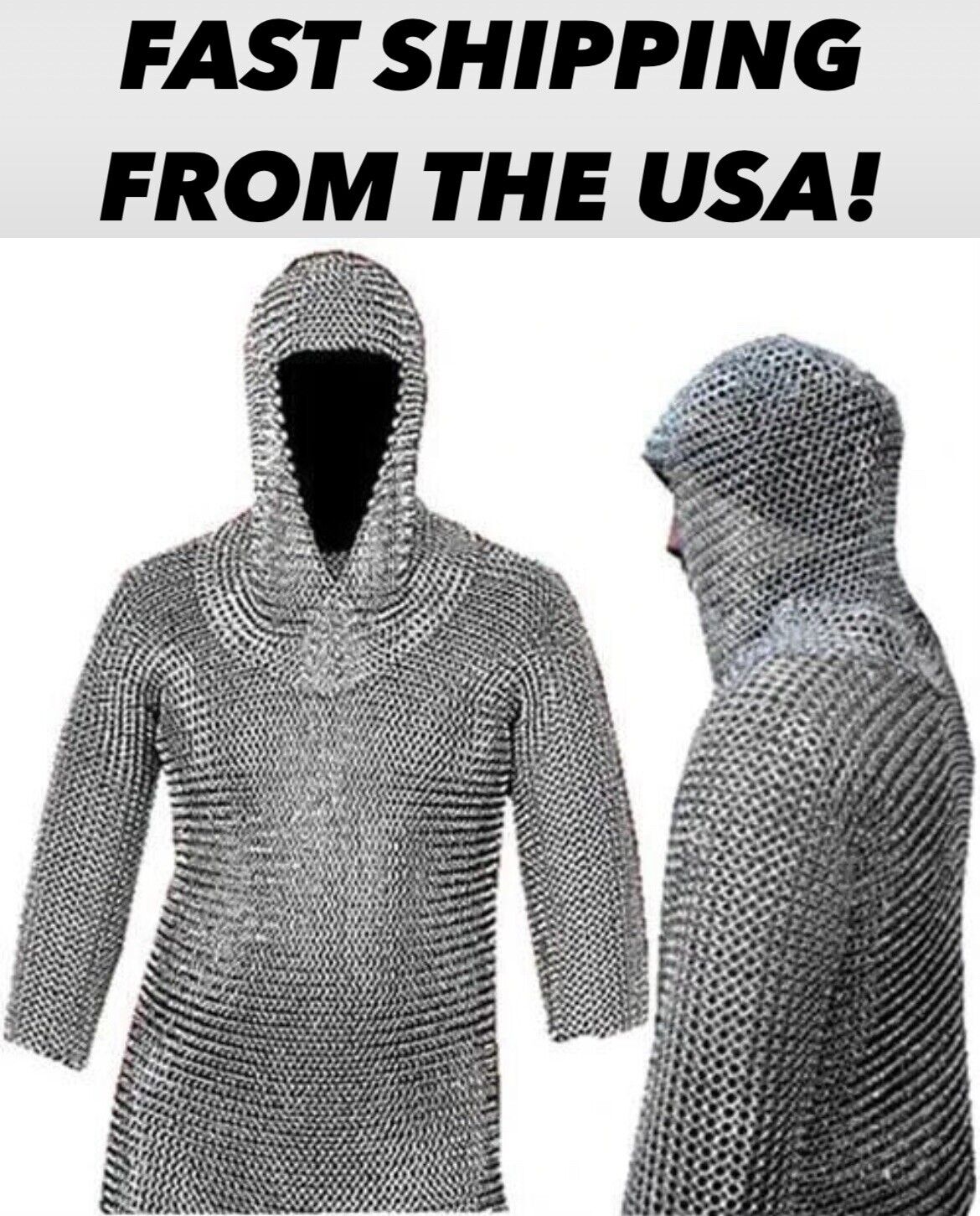 Medieval Warrior Chain Mail Shirt & Coif Armor Set And Shirt X-LARGE FAST SHIP
