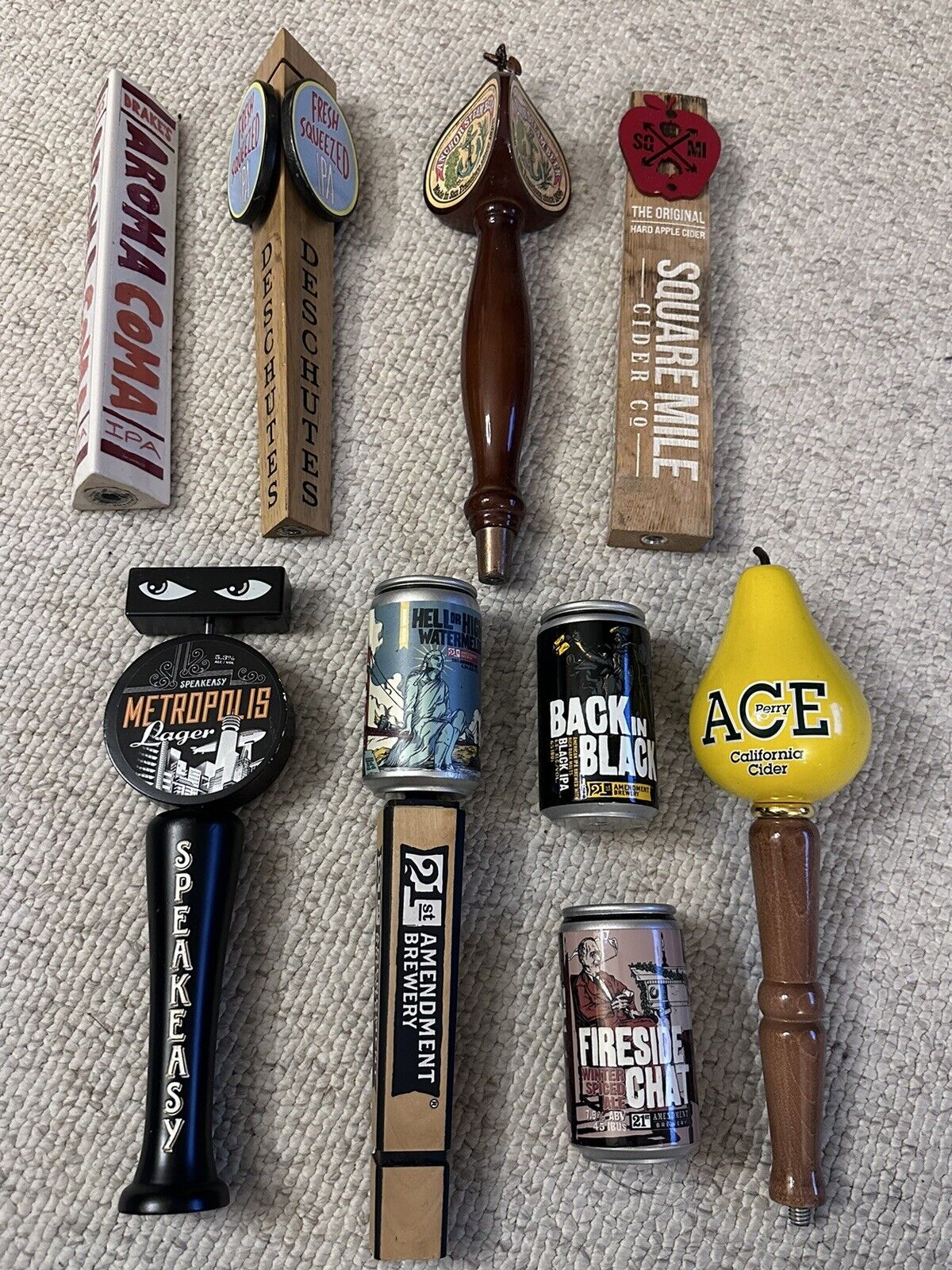 Lot Of 7 Beer Tap Handles Anchor Steam IPA Ace Cider Deschutes Drake’s