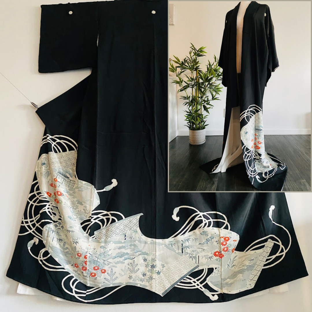 Mirage Tomesode LONG Vintage Silk Japanese Kimono Robe Evening Dress Custome