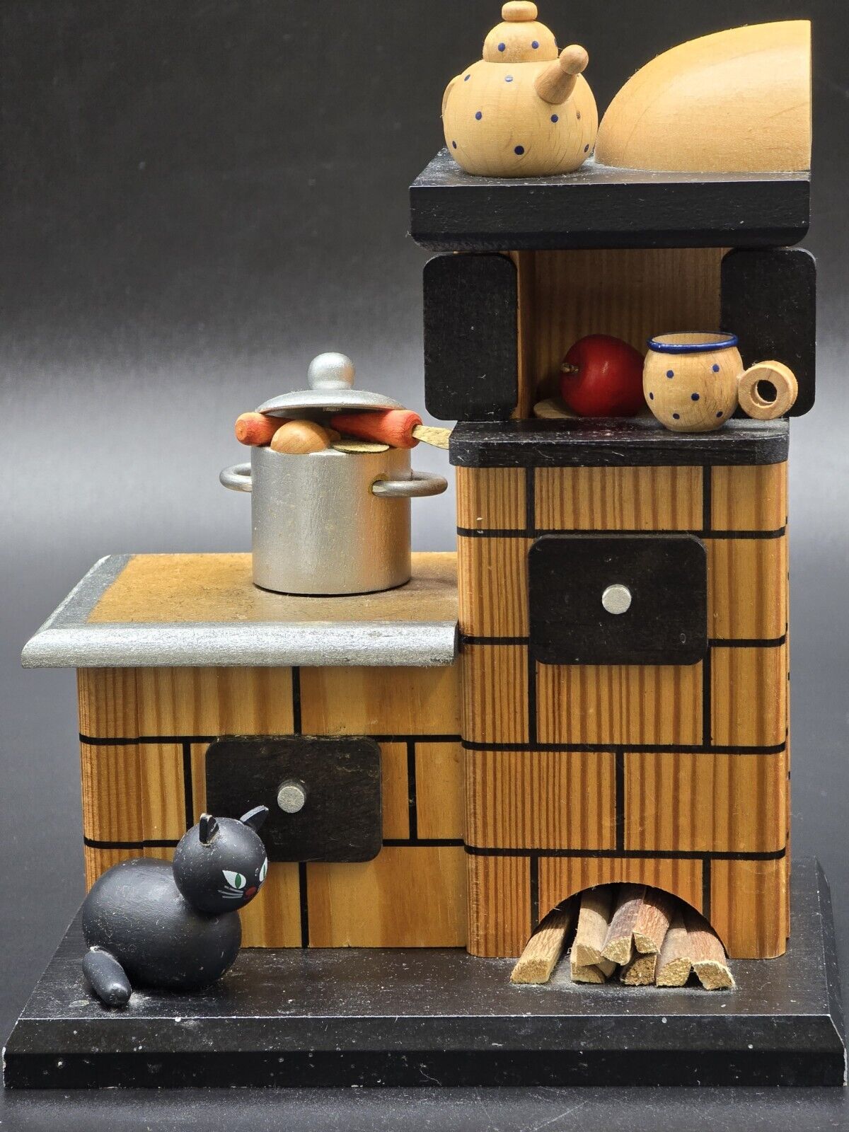 KWO Wooden Stove Incense Burner - Incense Smoker Black Cat - Made In Germany