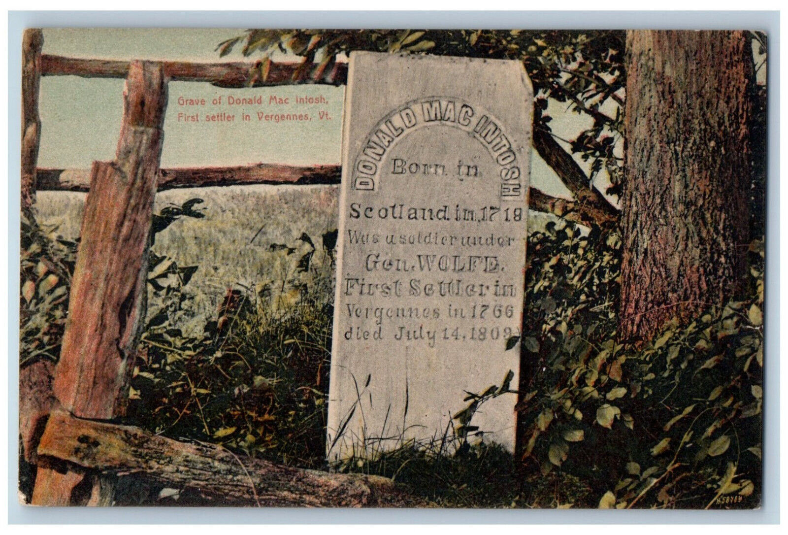 c1910 Grave of Donald Mac Intosh Vergennes Vermont VT Antique Postcard