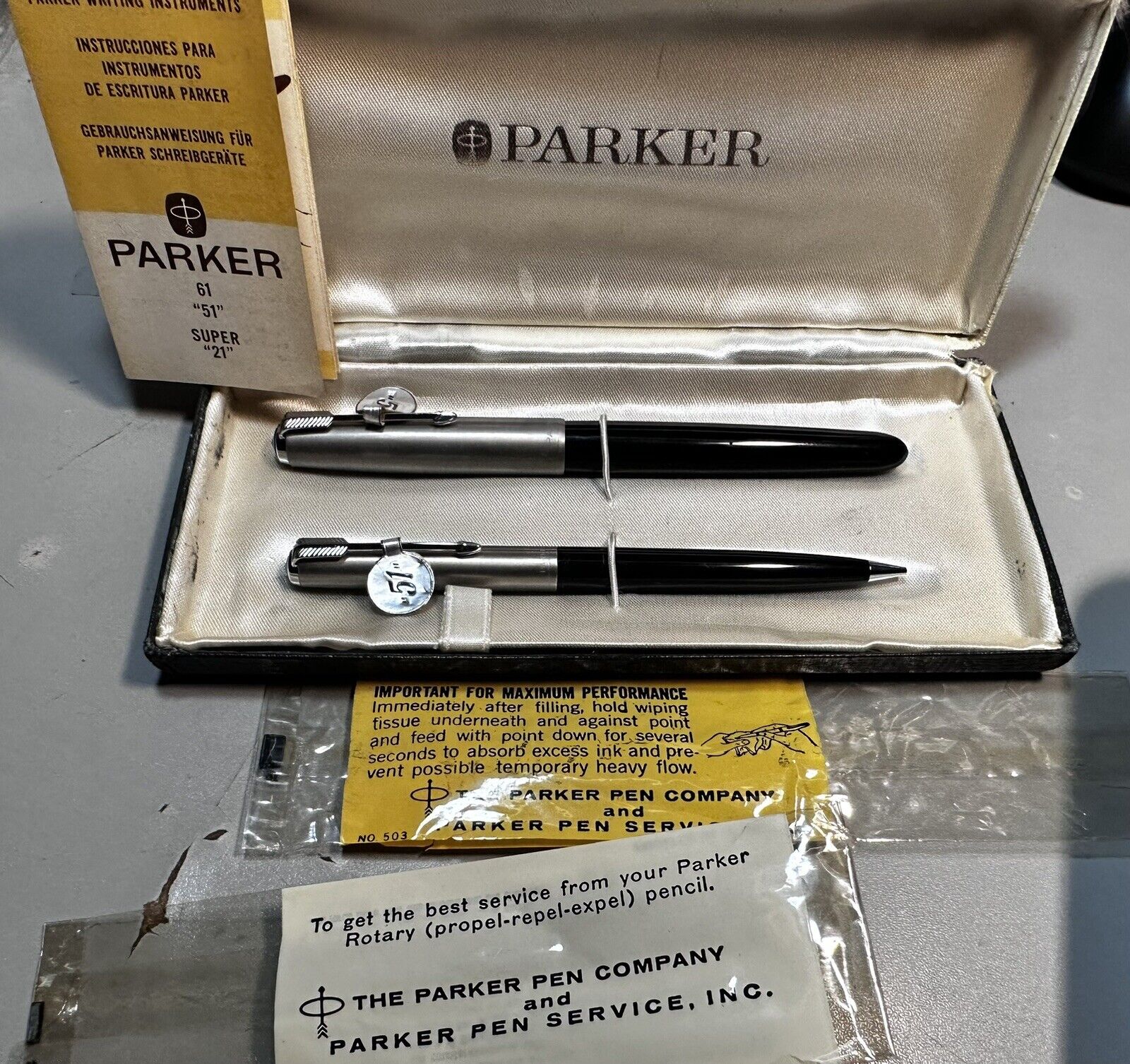 Vintage Parker 51 Fountain Pen & Pencil Set w/Case #222