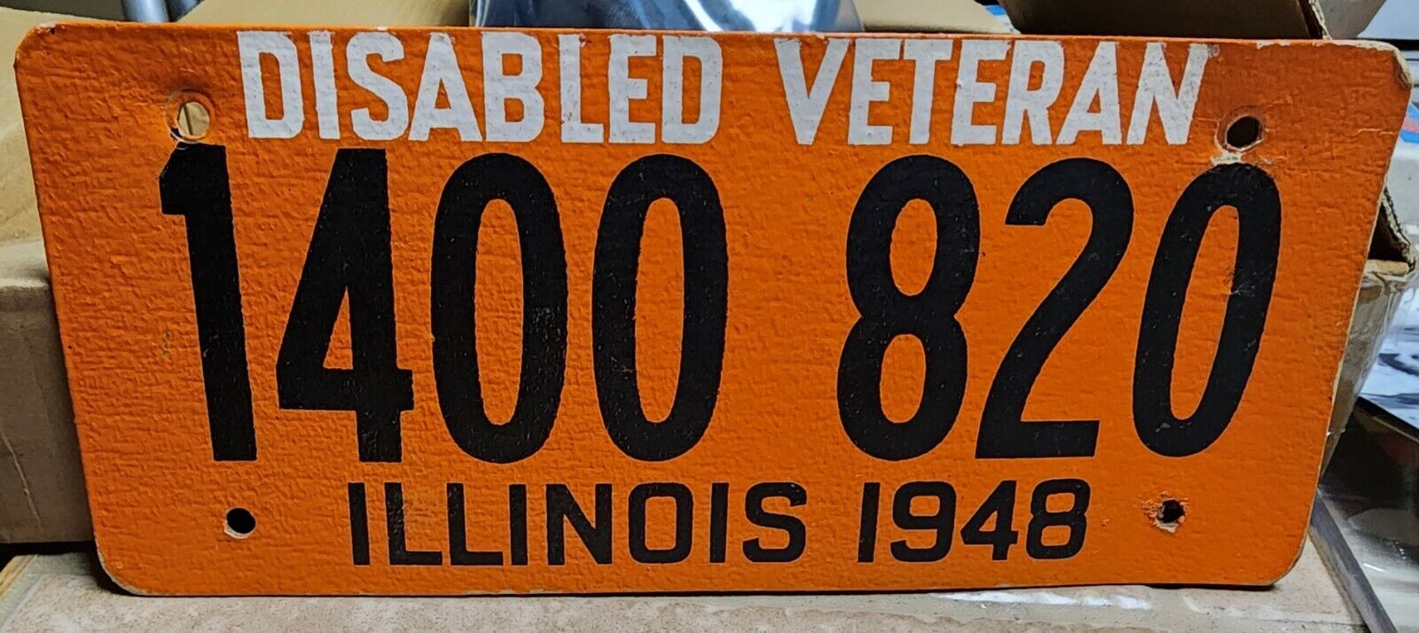 Illinois 1948 Fiberboard License Plate Very RARE disabled Veteran First Year 