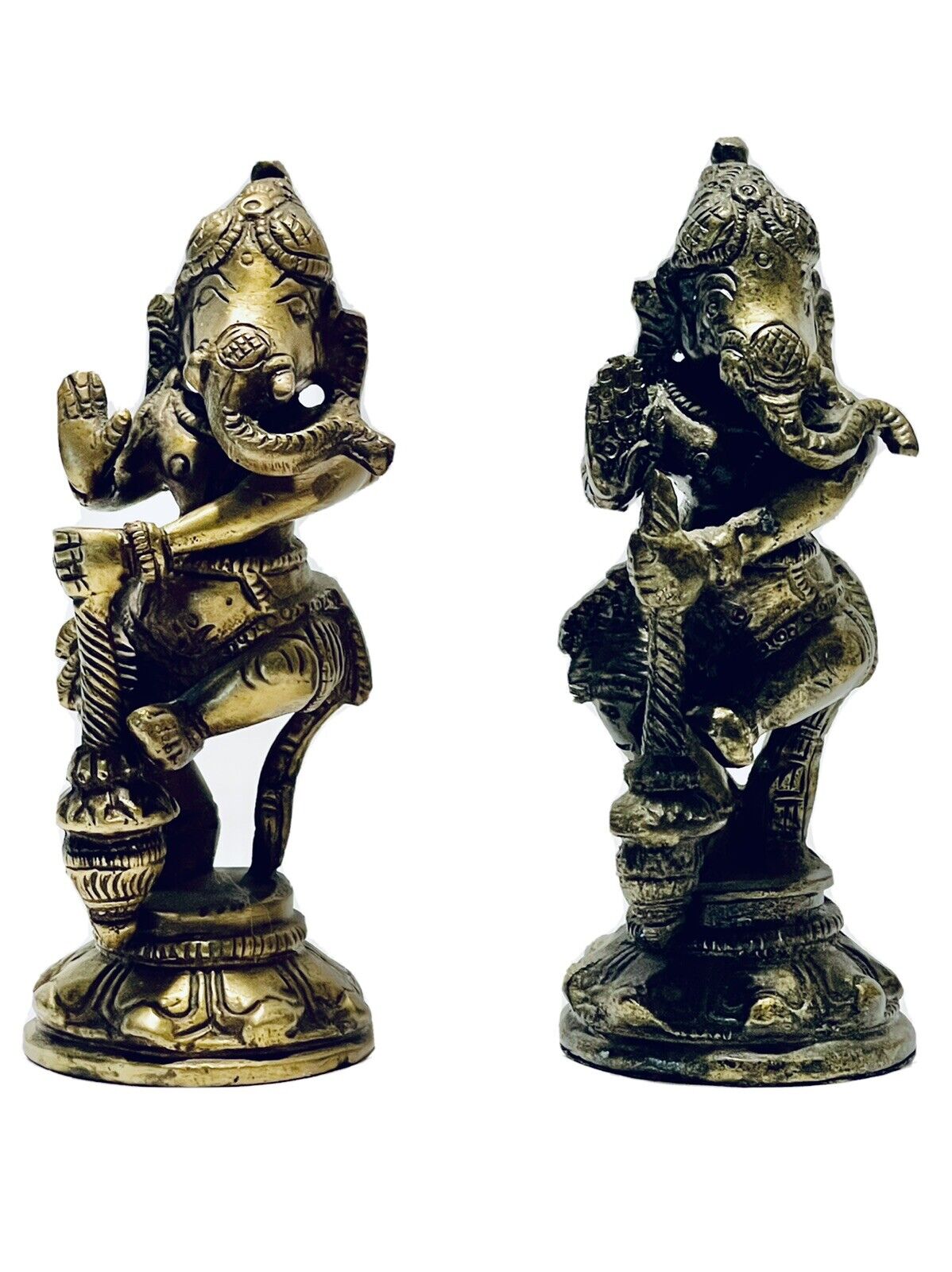 Fabulous Very Ornate Vintage Pair Of Ganesha Bronze Figurines