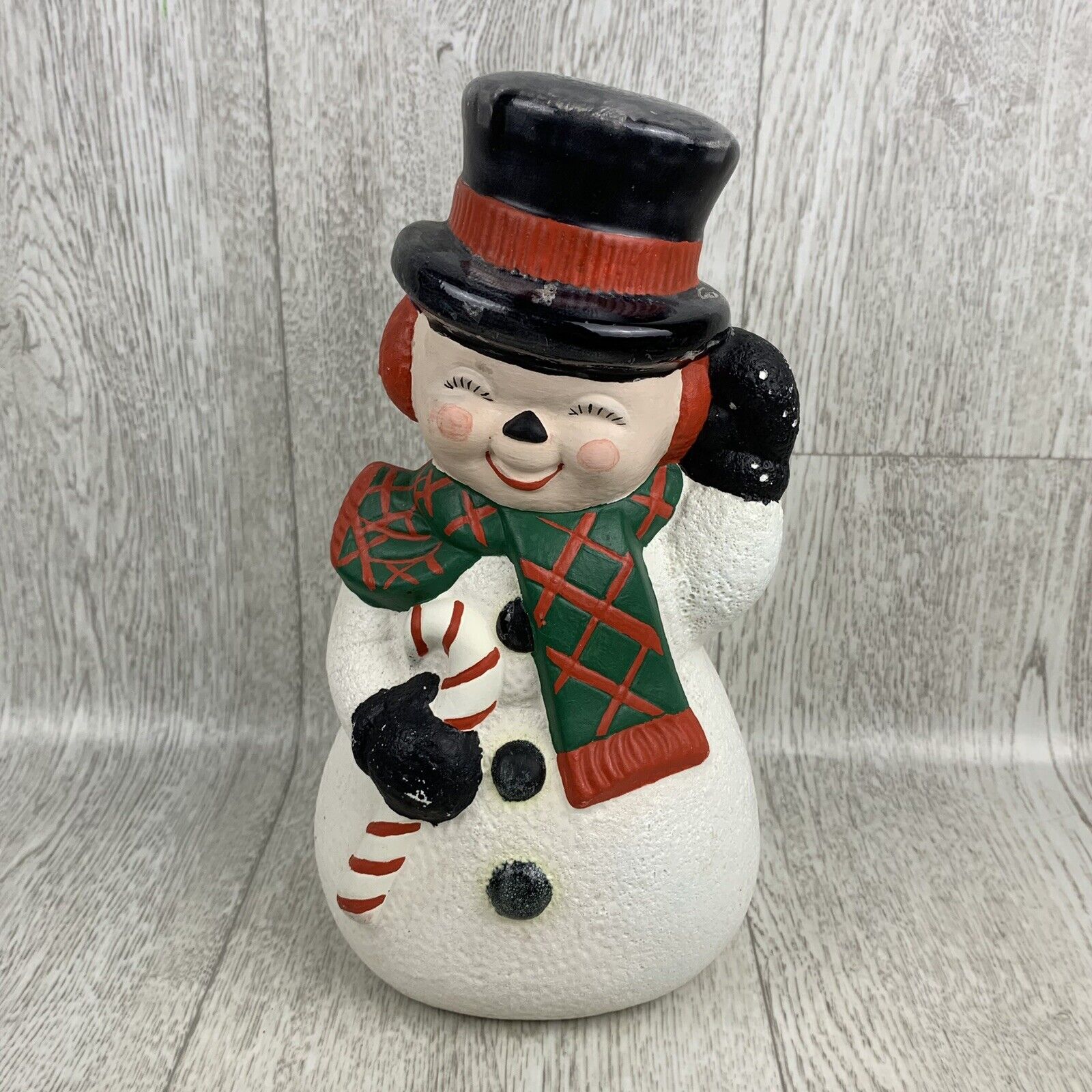 Vintage 1970s Christmas Ceramic Mold Frosty Snowman Figurine Dimpled Snow 12 “