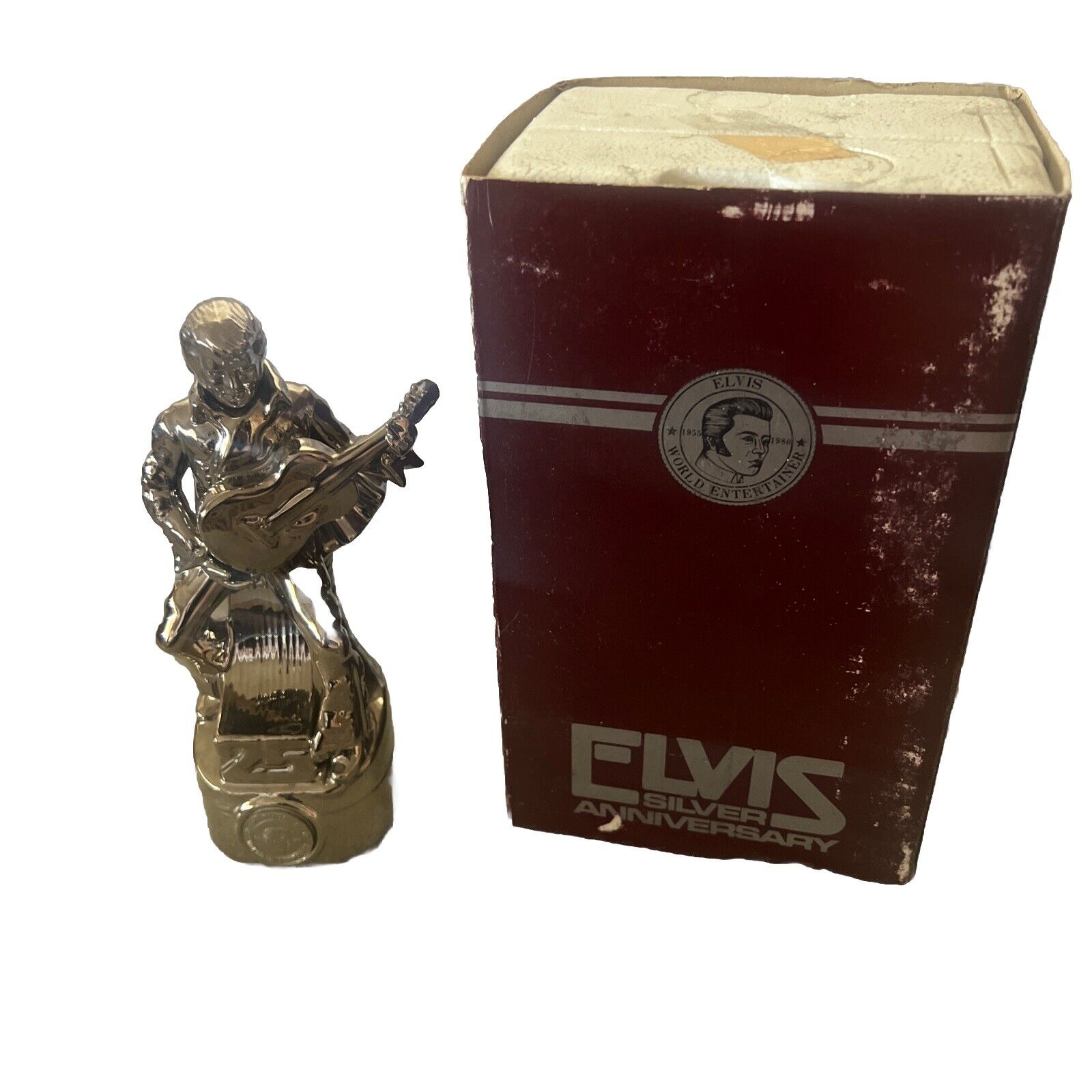 3 Elvis Presley World Entertainer Silver Anniversary Decanter Music Box  Bourbo