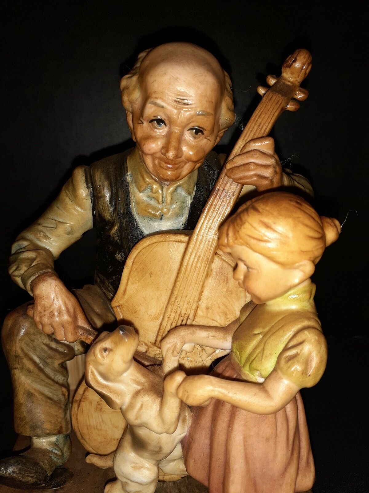 A Price Import Japan Figurine Grandpa Cello Girl And Dog Porcelain