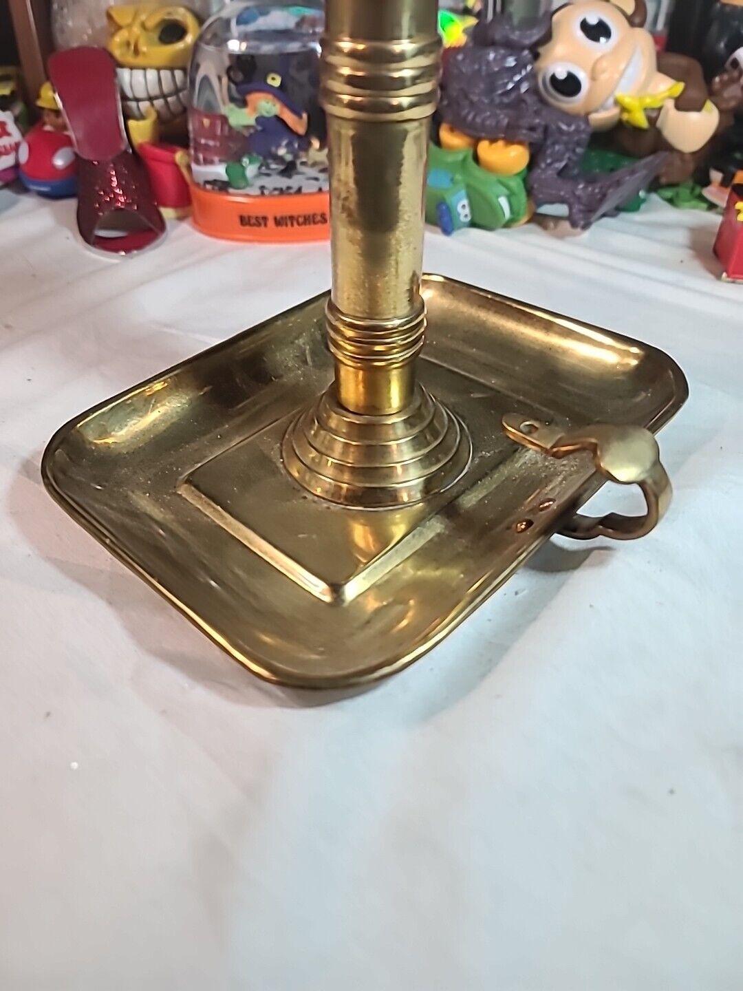 Vintage Large Brass Chamber Candlestick Holder w/Handle & Drip Tray 🔥🔥🔥