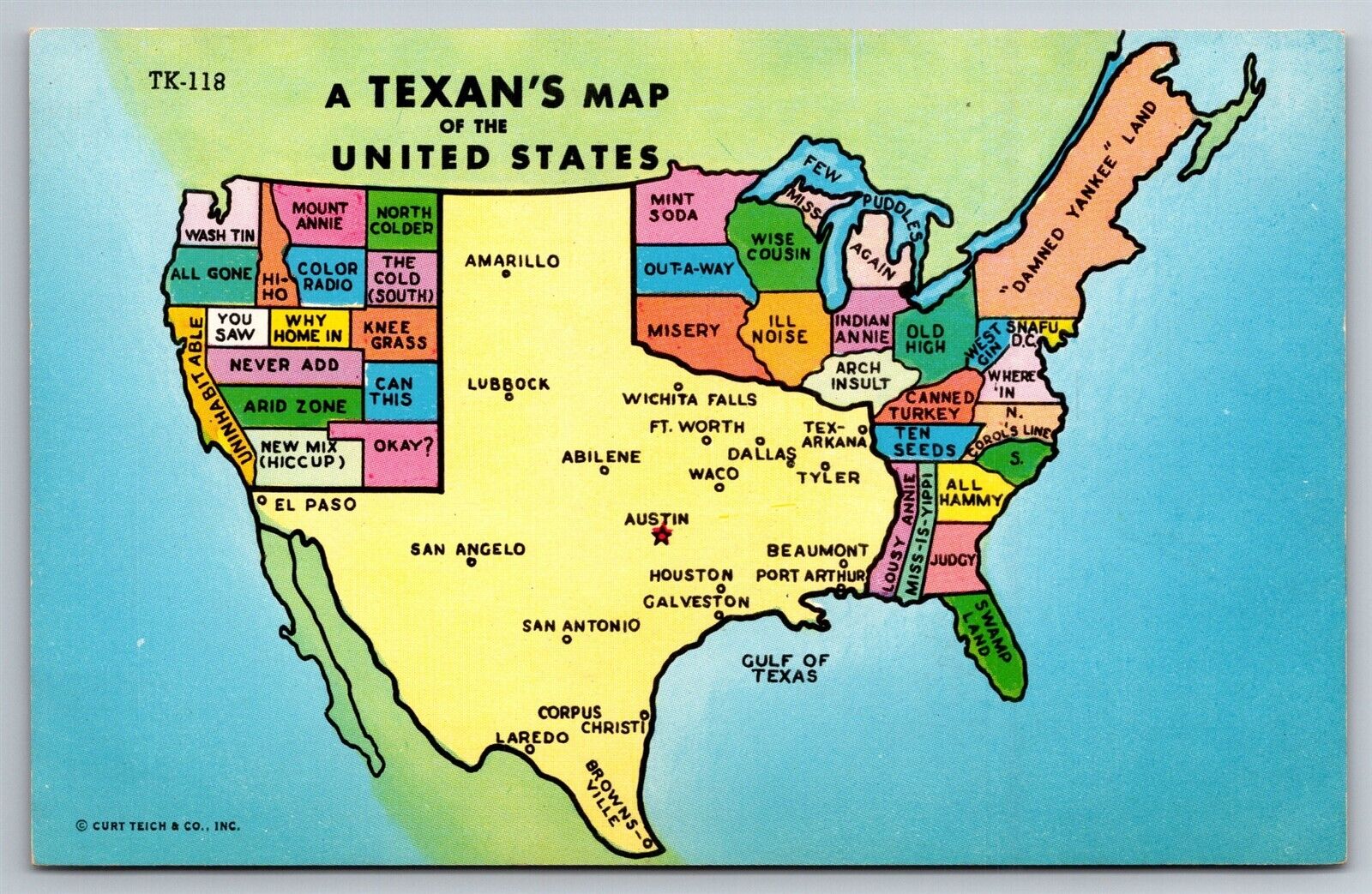 A Texan\'s Map Of The United States Postcard T5