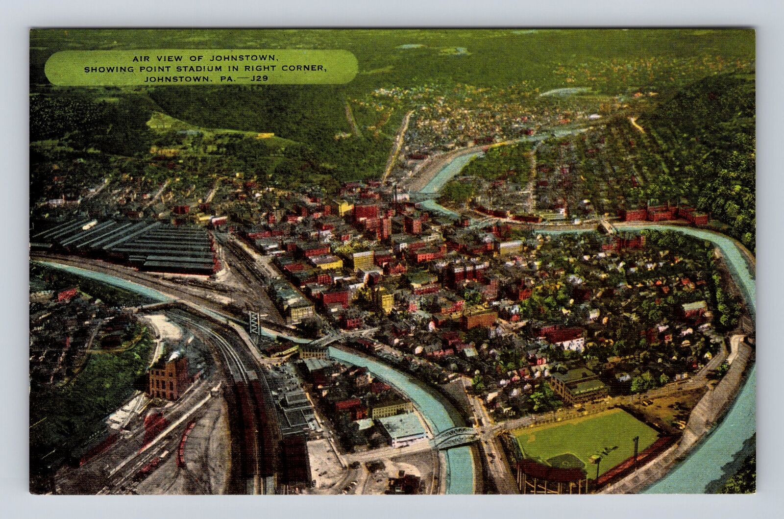 Johnstown PA-Pennsylvania, Aerial View over Johnstown, Vintage Souvenir Postcard