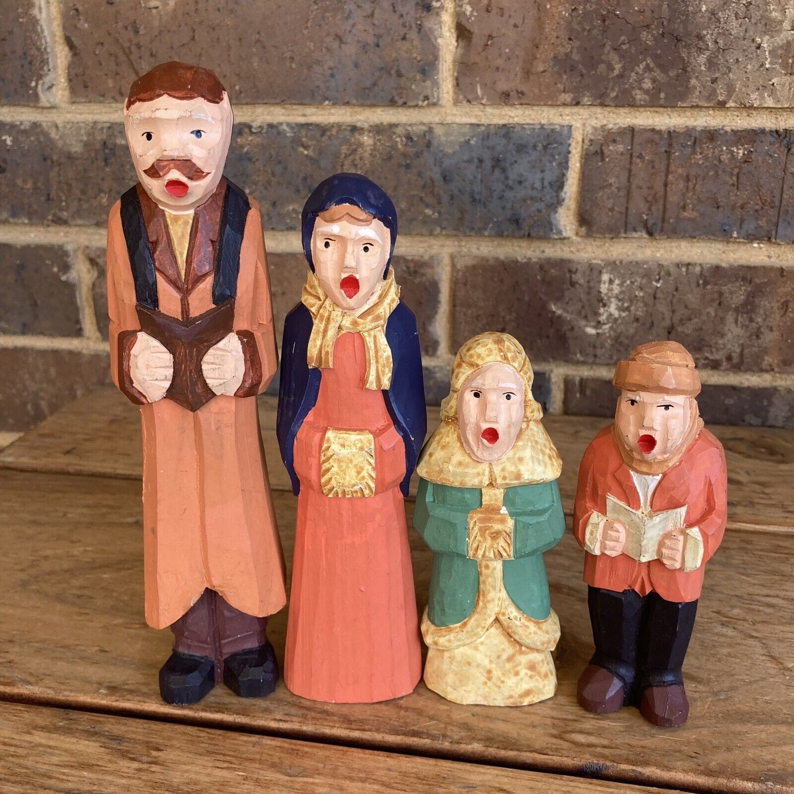 Painted Carved wooden Christmas Carolers Figurines