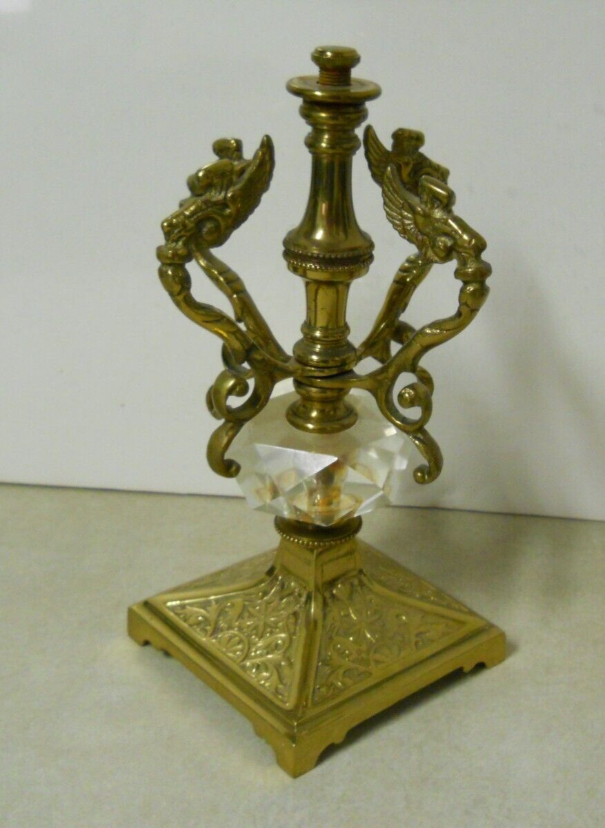 Brass & Crystal Candle Stick Holder Ladies with Angle Wings For Parts & Repair