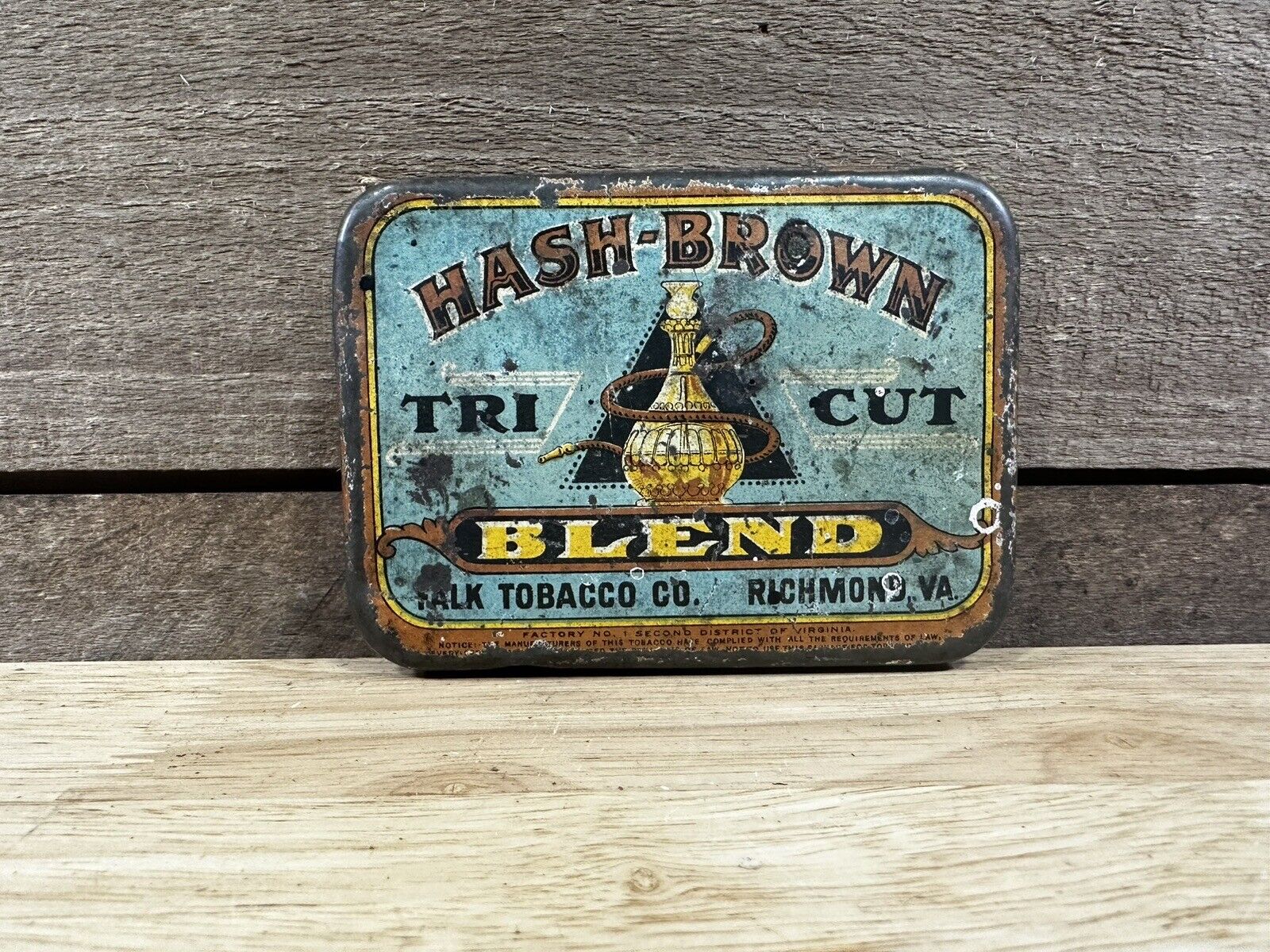 Vintage Hash-Brown Tri Cut Tobacco Blend Tin Can Richmond,VA