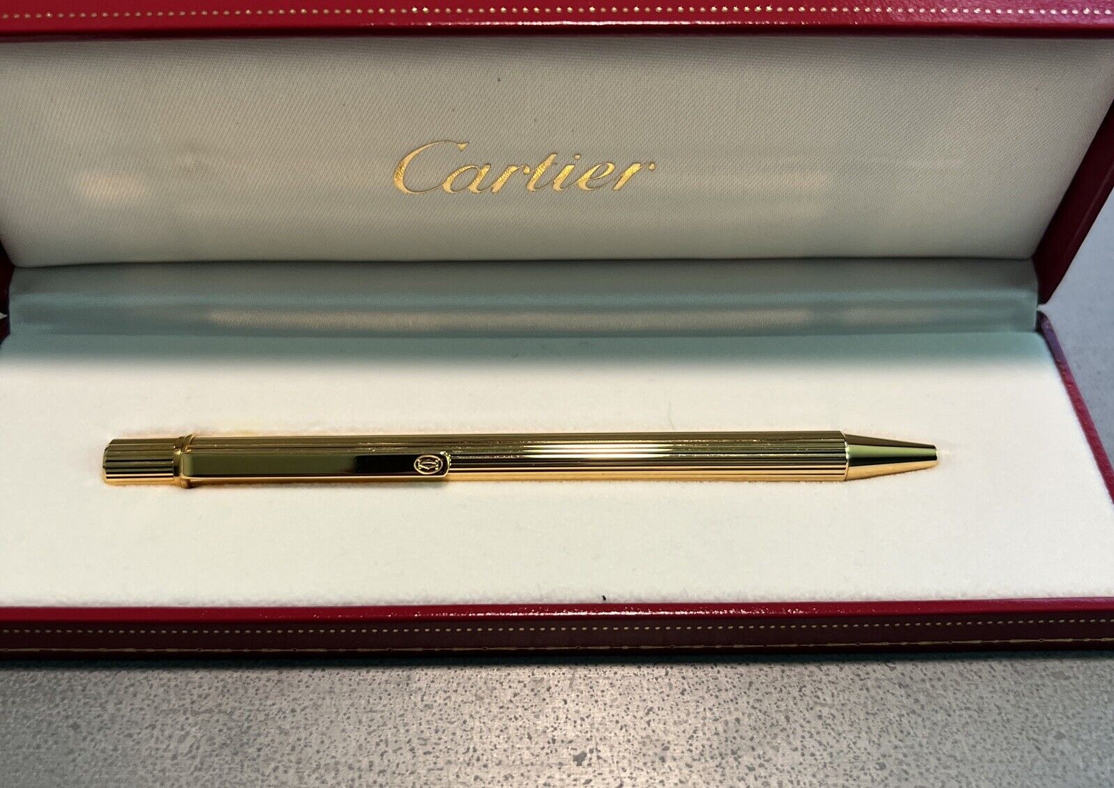 Vintage Must de Cartier Quadrille Gold Plated Ballpoint Pen VGC ST150090