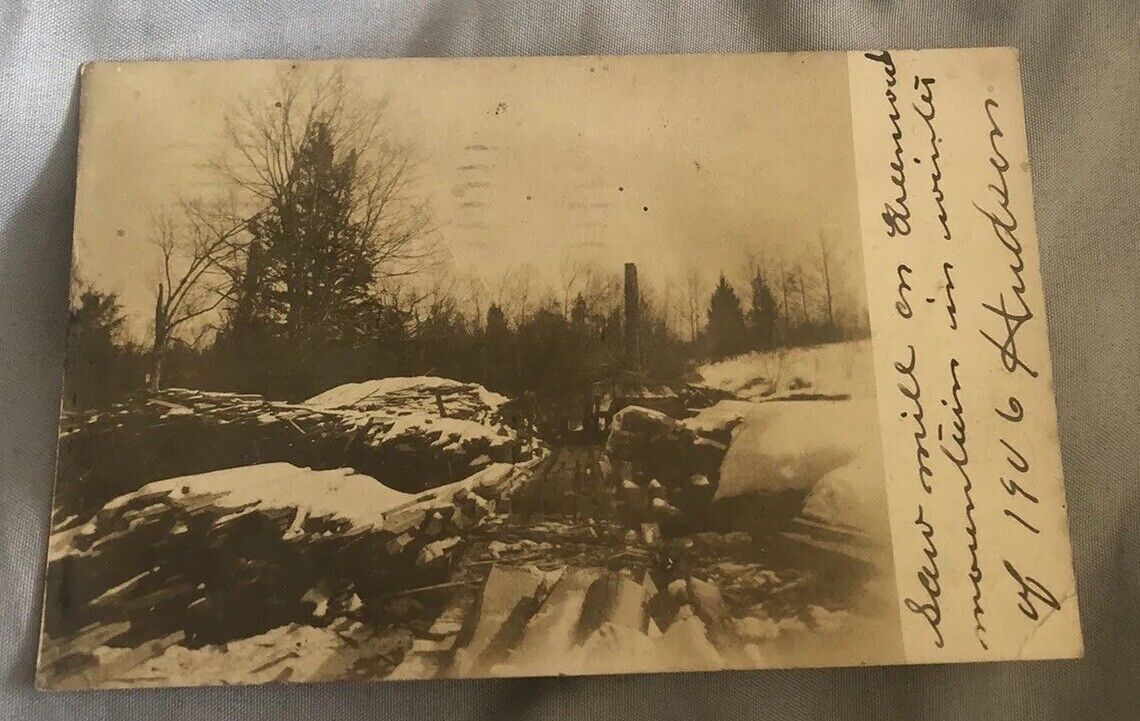 Maine RPPC 1907 Sawmill Greenwood Mtn. Winter Fancy Cancel Bullseye