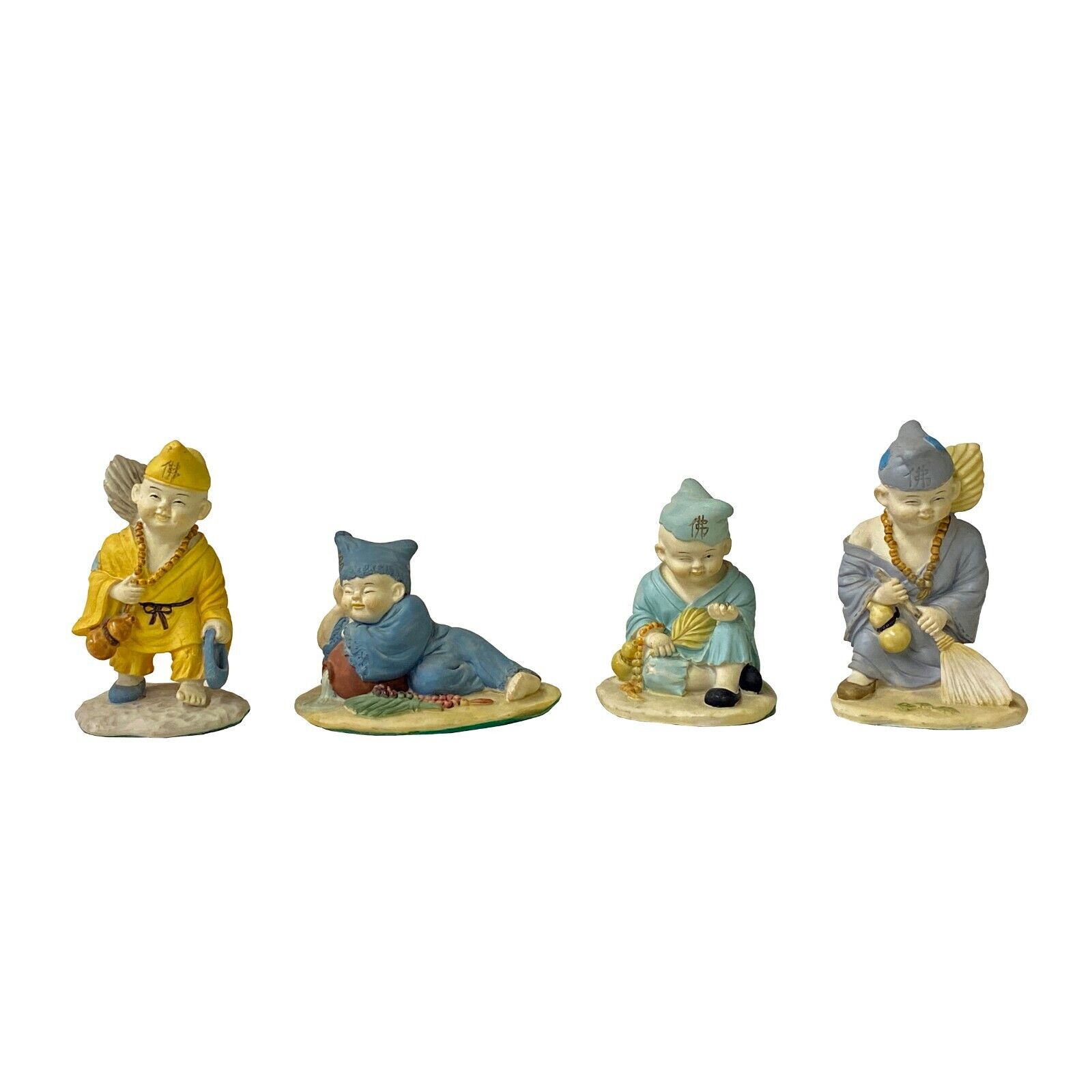 Set of 4 Chinese Ceramic Kid Buddhism Lohon Monk Figures ws1556