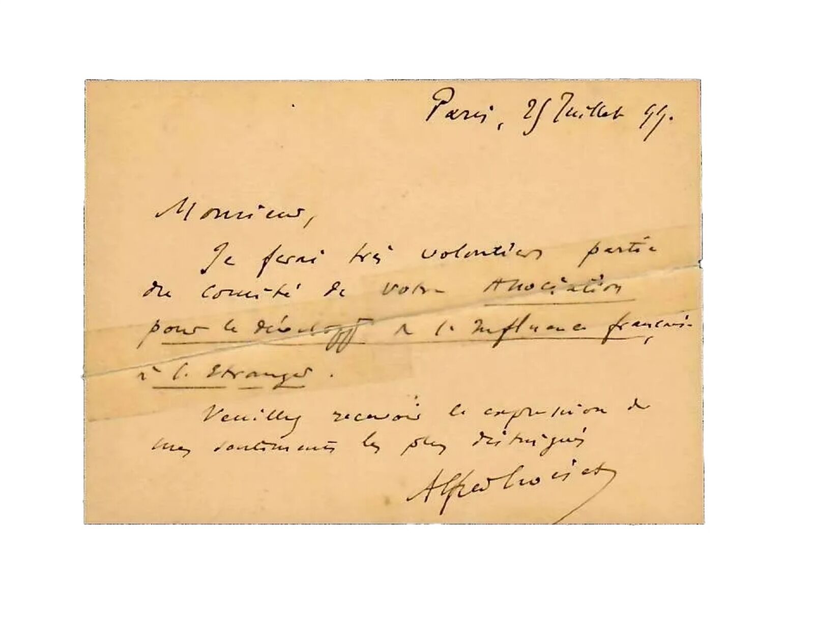 RARE “French Philologist” Alfred Croiset Hand Written Letter