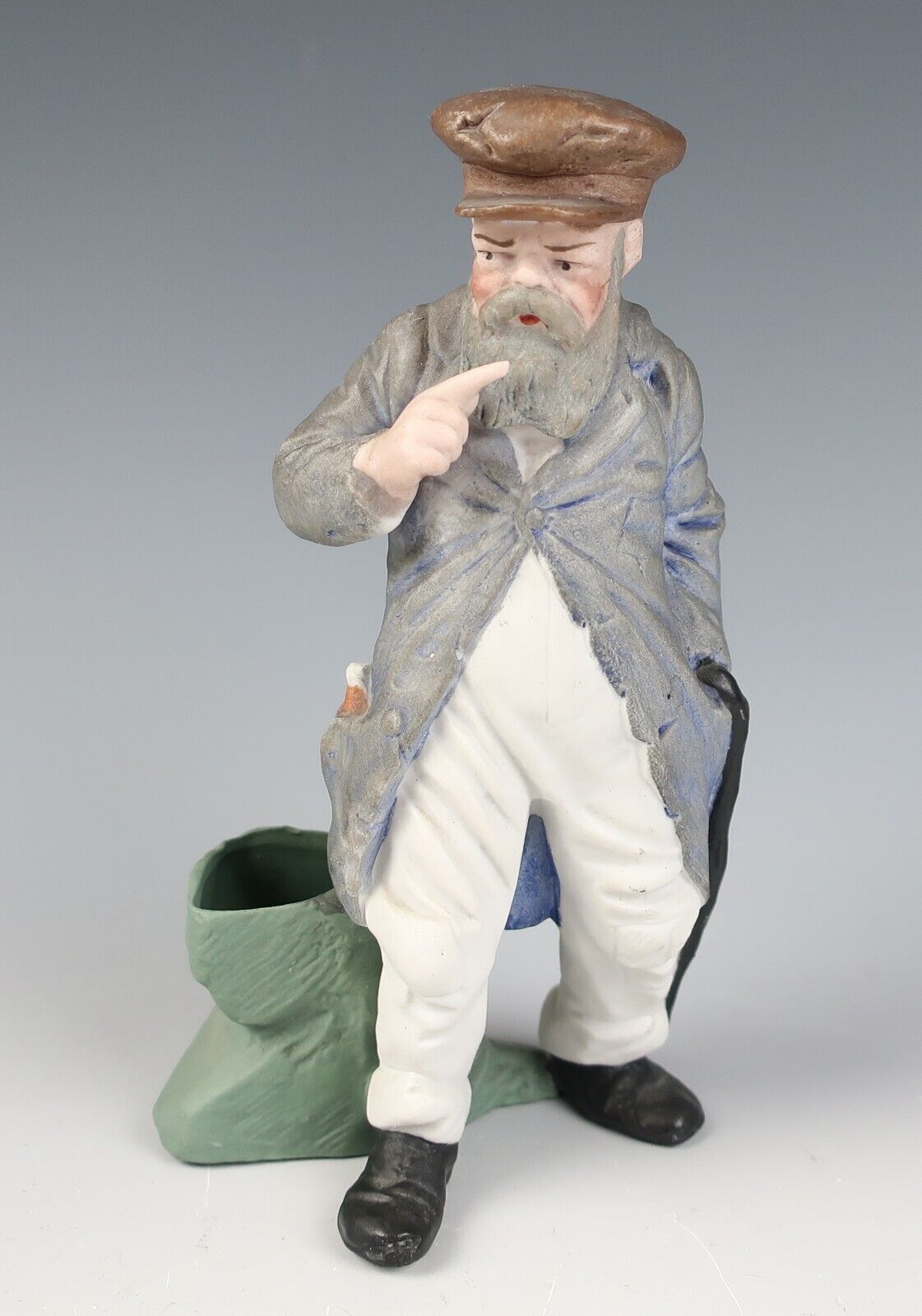 Antique German Bisque Figural Hobo Drunk Man Match Holder Porcelain Conta Boehme