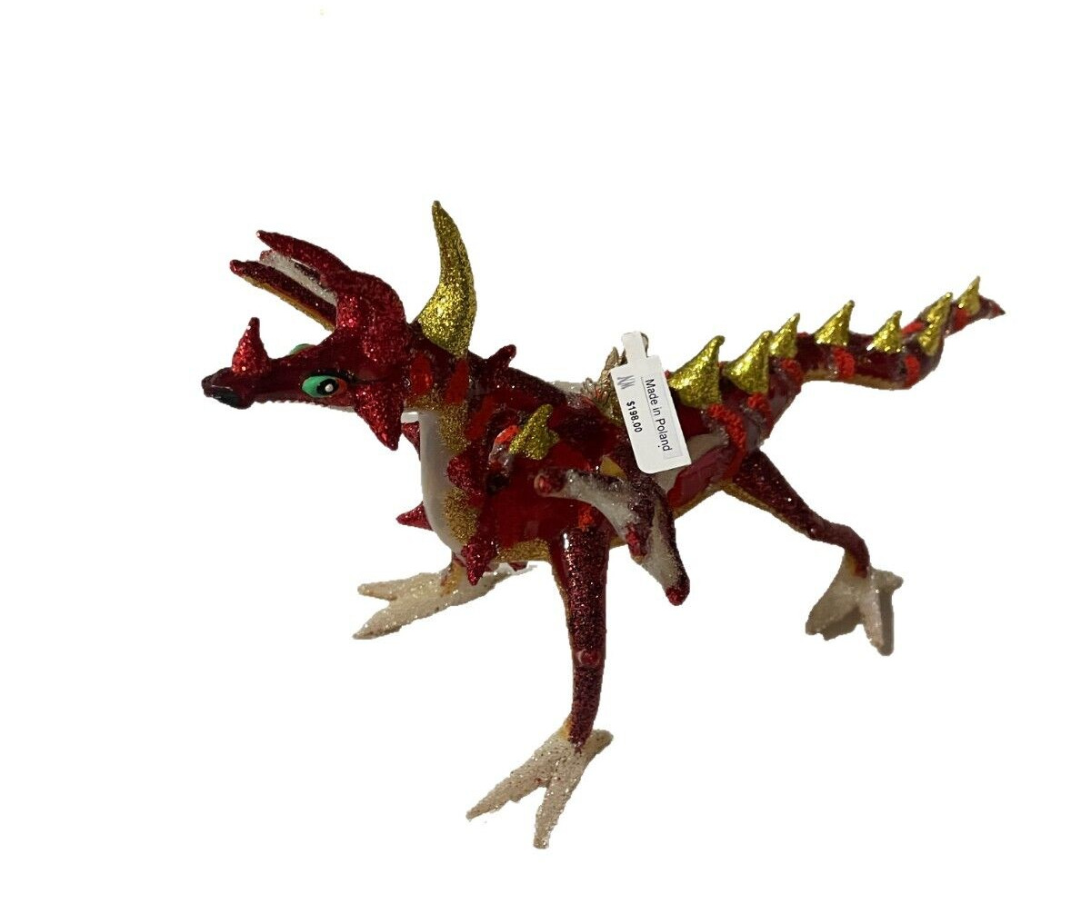 New Neiman Marcus Flying dragon dinosaur gold and red ornament $198 Rare