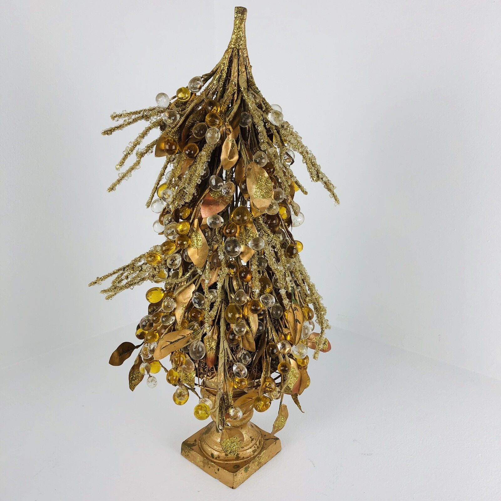 Table Top Mini Christmas Tree Gold Beaded Centerpiece 27” Decoration Decor