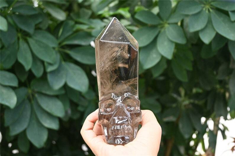 0.85KG Natural Smokey quartz Carved Skull,Crystal quartz Skull Heal Home Decor