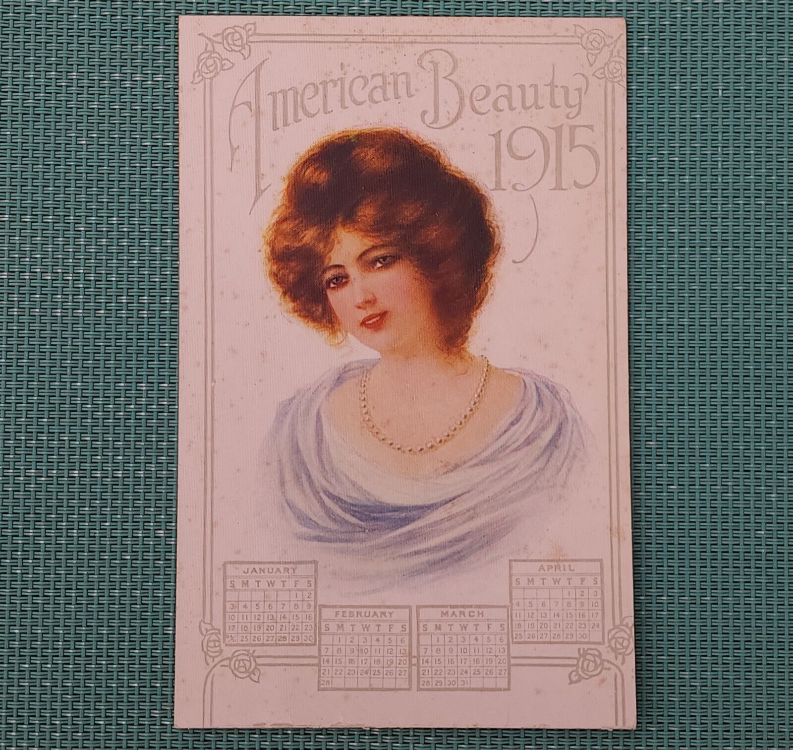 ANTIQUE 1915 AMERICAN BEAUTY 3-FOLD CALENDAR VICTORIAN LADIES PINUPS 3.5\