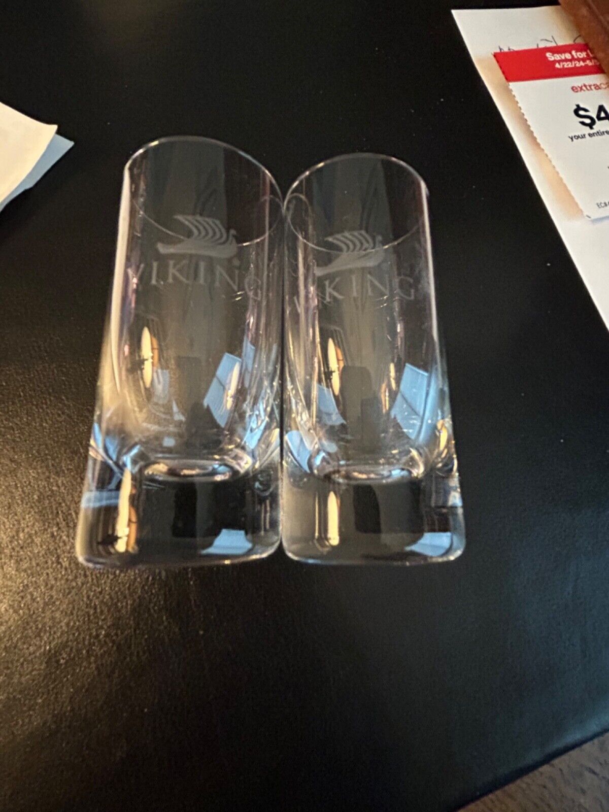 TWO (2) VIKING River Cruise Lines, Etched Shot Glasses 3.25” Tall/1.5” Wide New