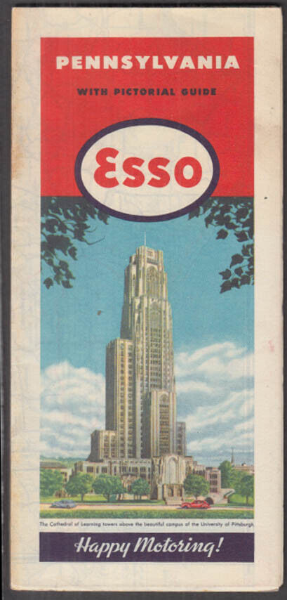 Esso Gasoline Road Map Pannsylvania w/ Pictorial Guide 1946