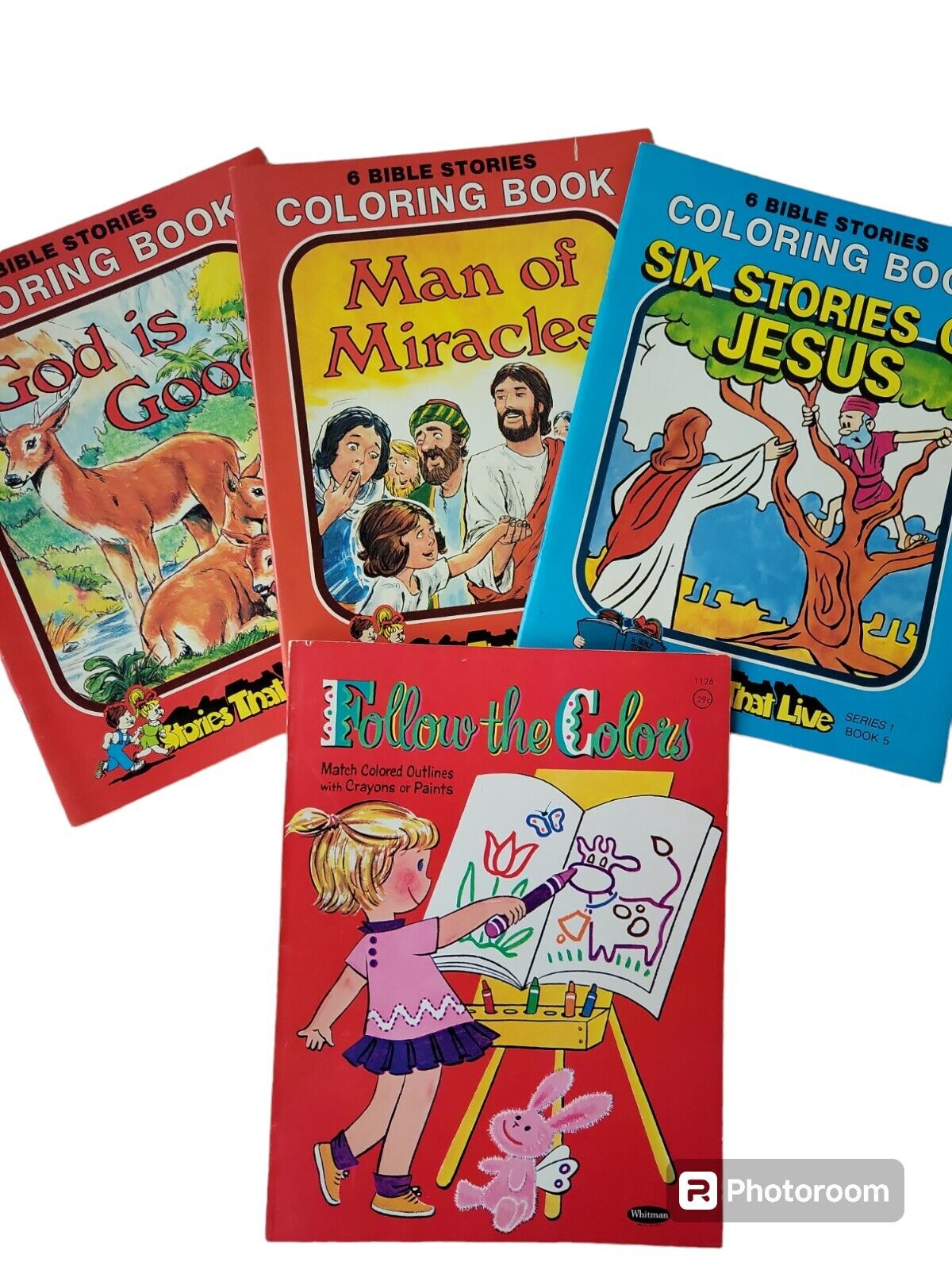 Vintage Children\'s Bible & Jesus 4 Coloring Books Illustrated 1981  READ 
