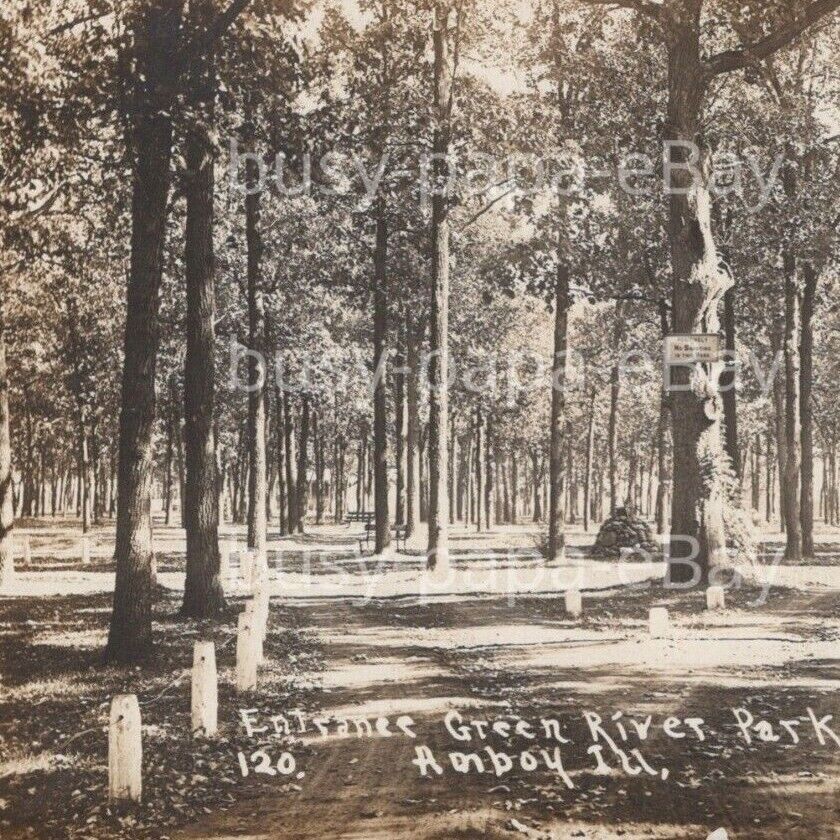Vintage 1900s RPPC Entrance Green River Park Amboy Illinois Postcard #1