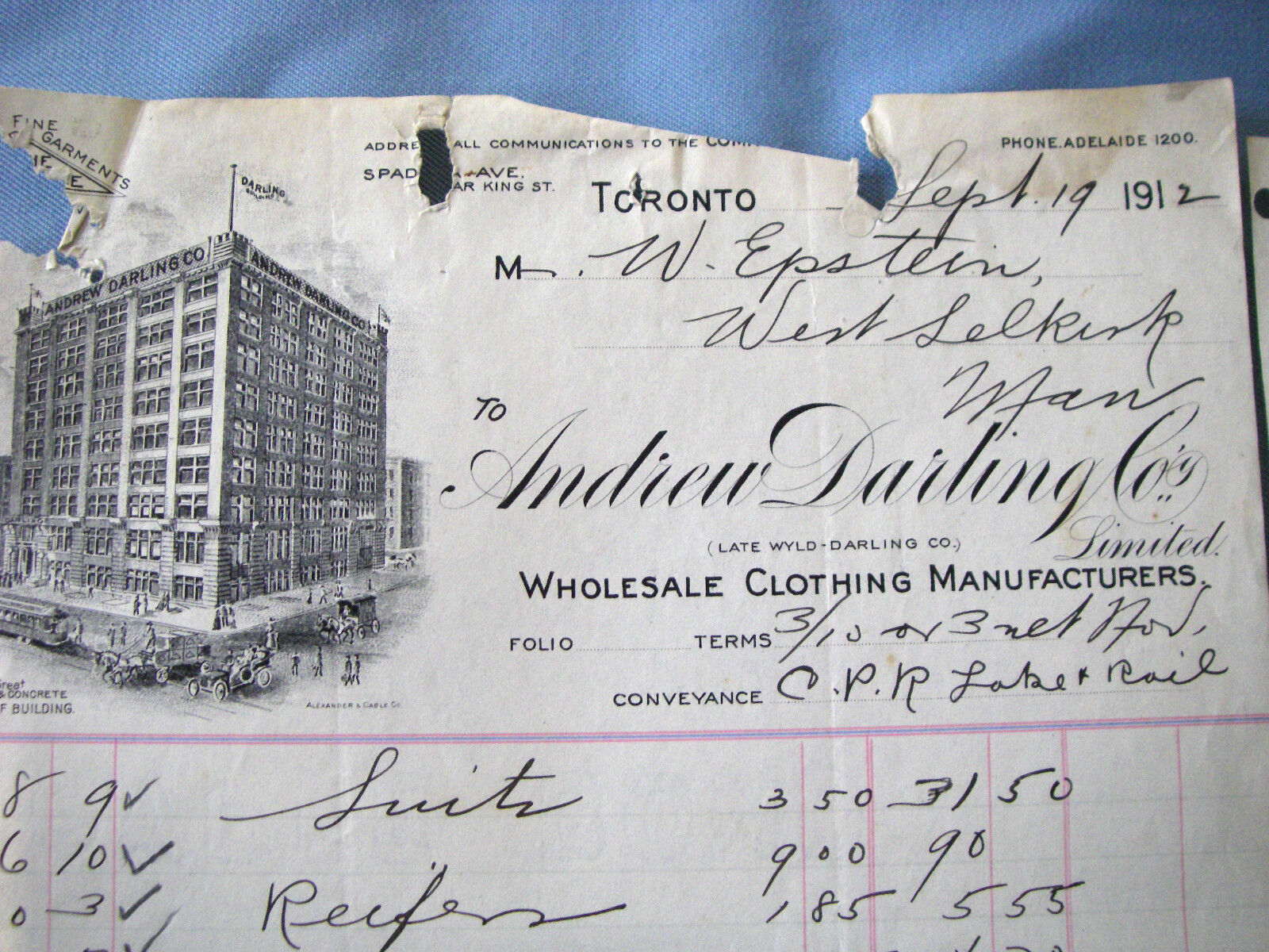 ANDREW DARLING, WINNIPEG, CANADA, 1912, CPR RAIL, Beautiful Vintage Letter Head 