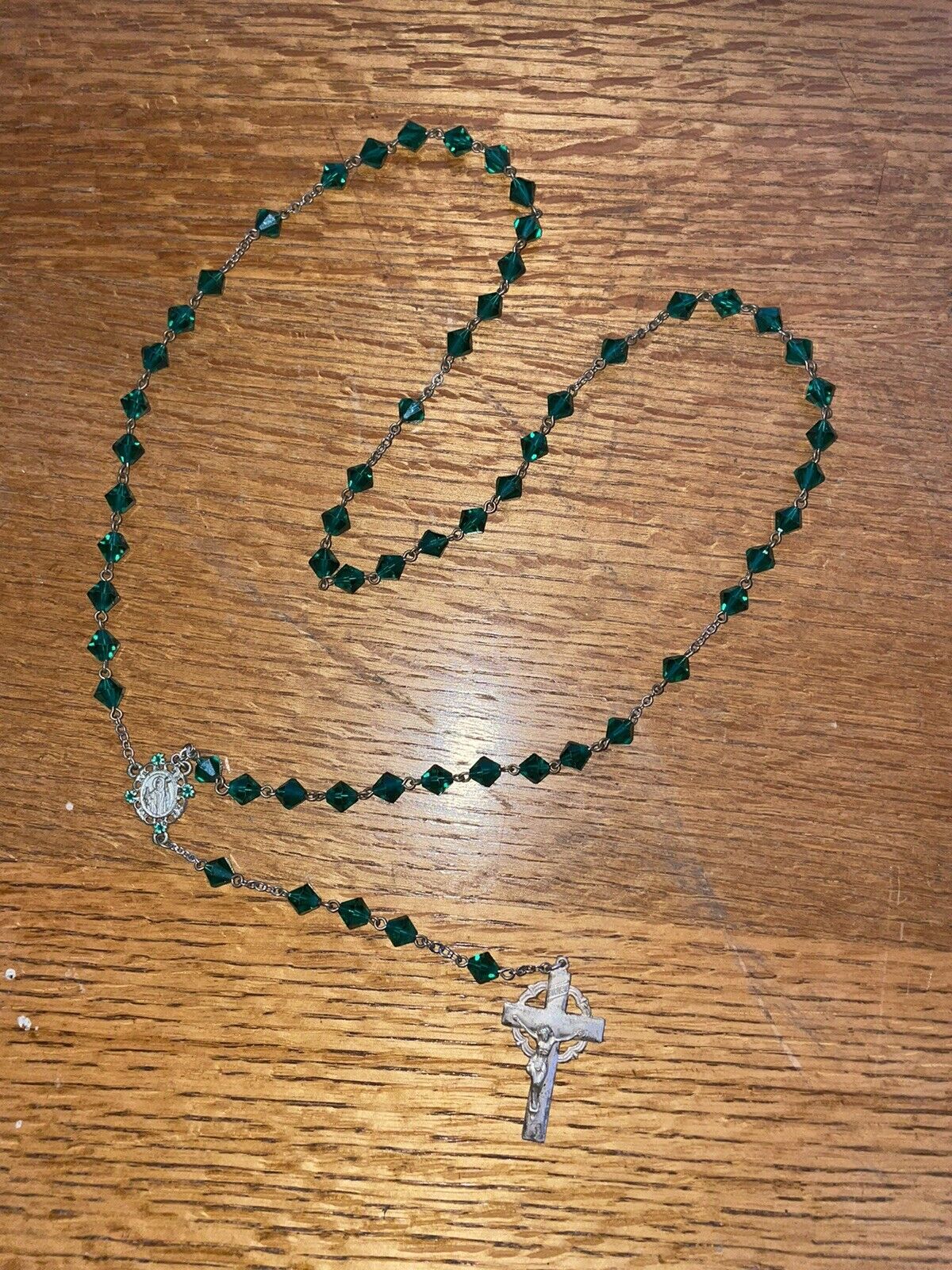 Vintage Handmade Green Rosary With Painted Accents Blessed By Catholic Priest