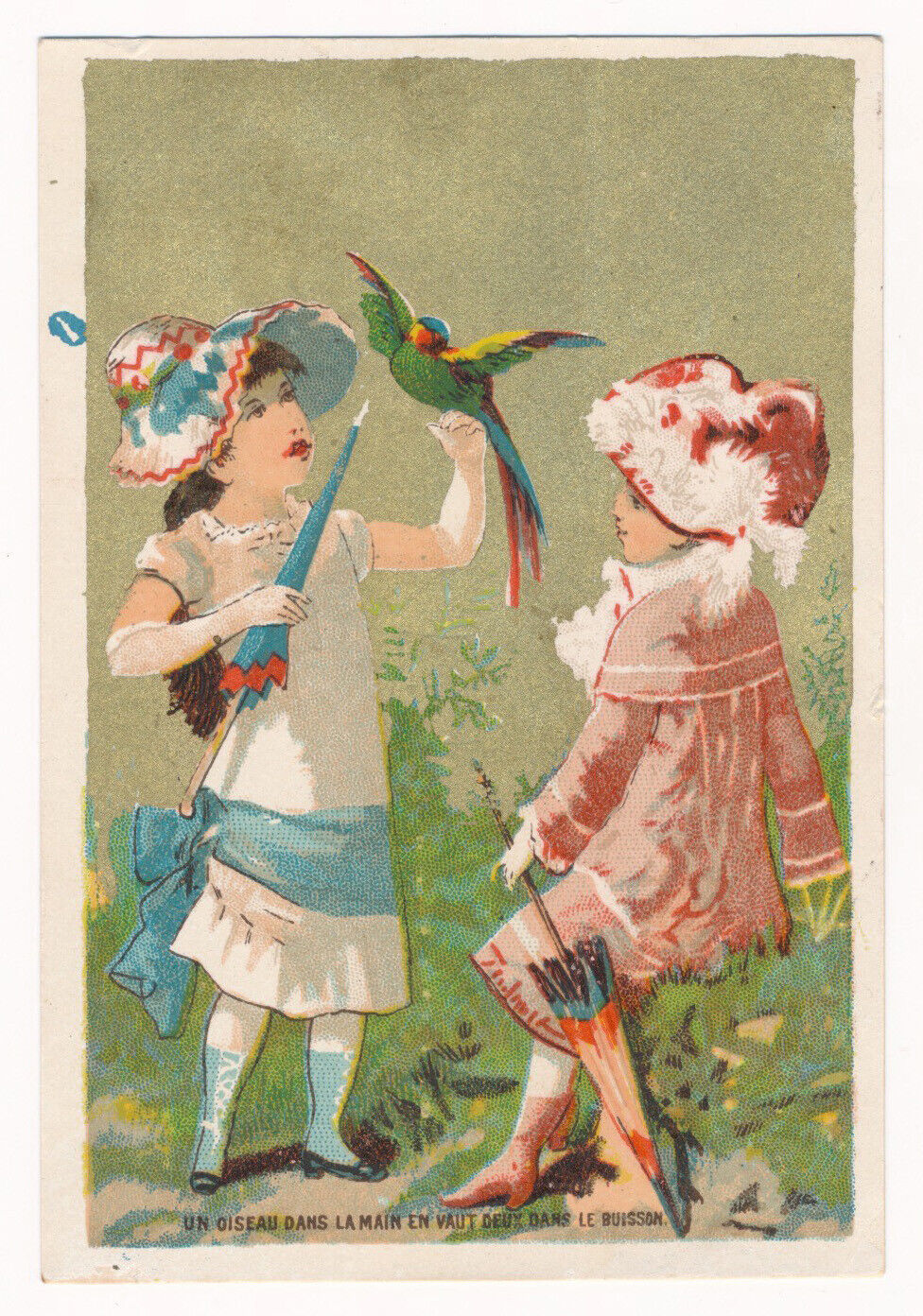 A Bird in Hand is Worth Two in the Bush - Victorian Trade Card ca.1880\'s