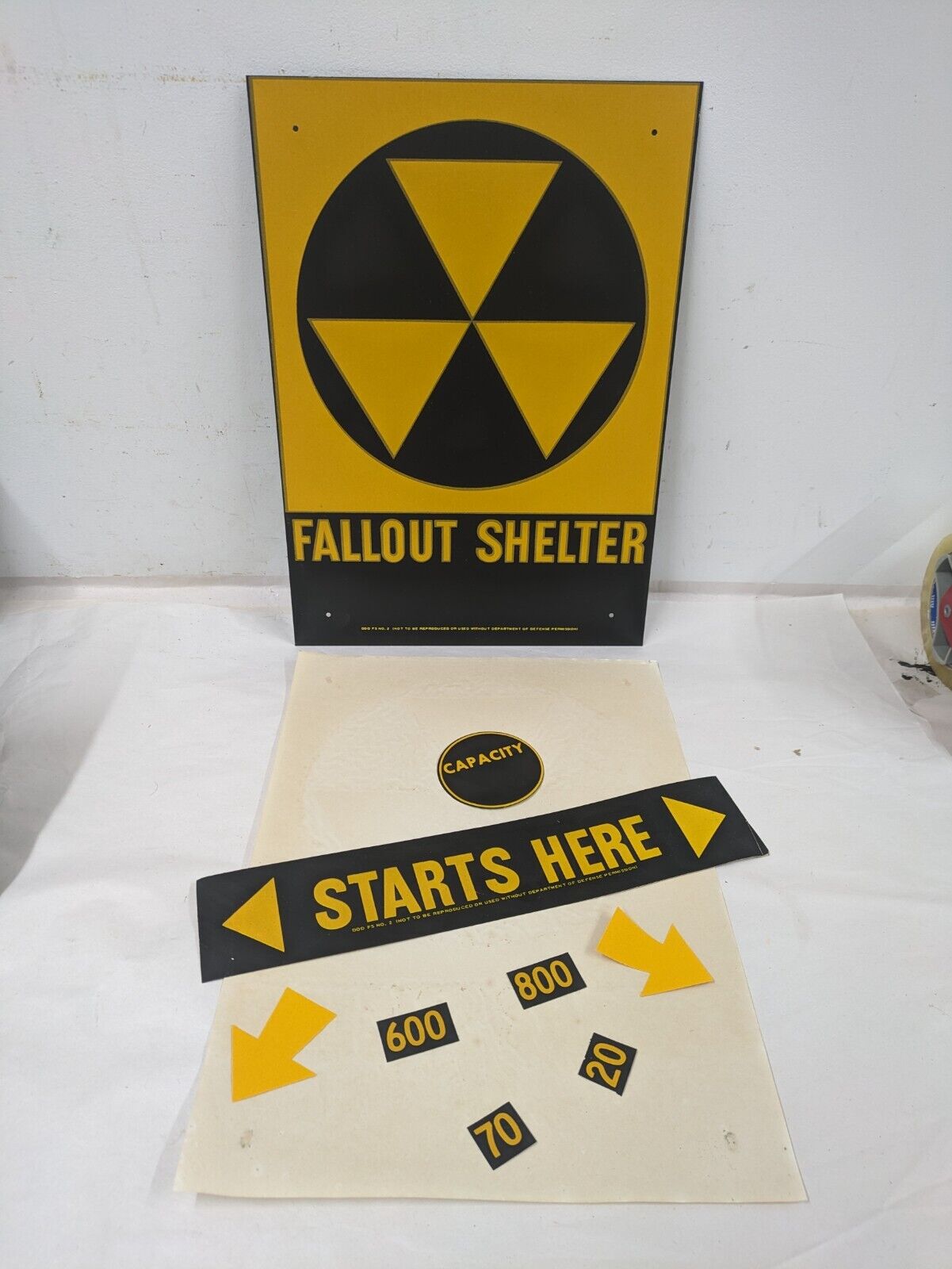 Vintage 1960's Fallout Shelter sign NOS - Overlays shipping paper 