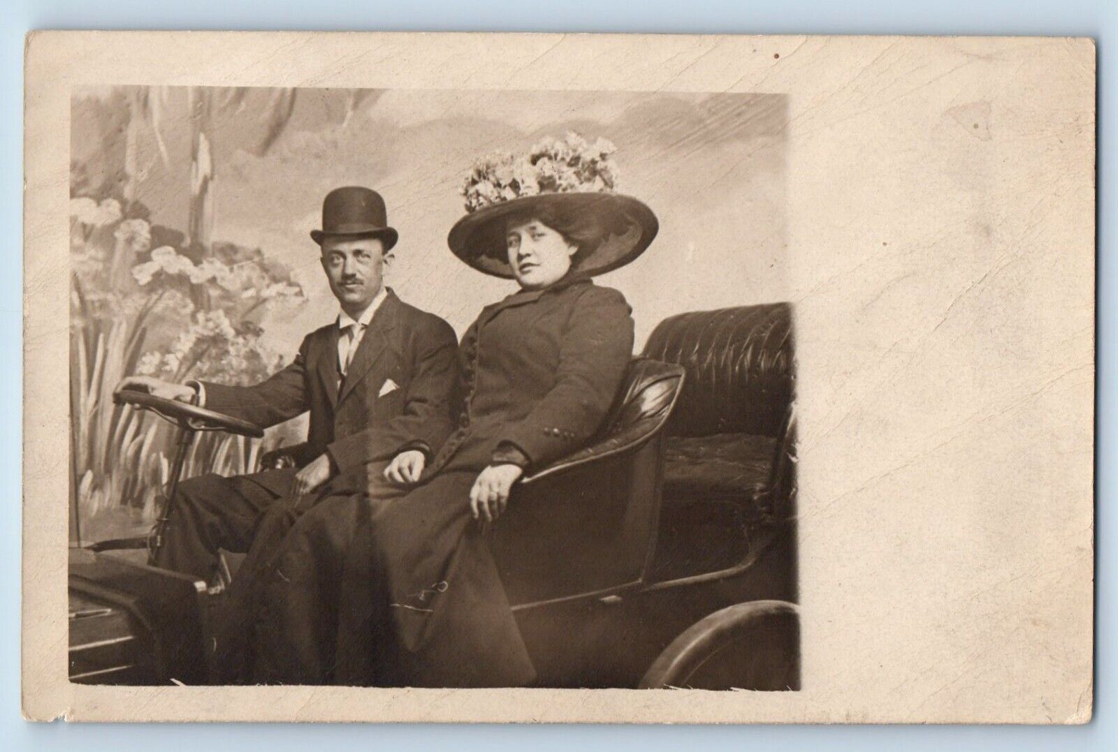 Coney Island New York NY Postcard RPPC Photo Man And Woman Car Studio c1910's