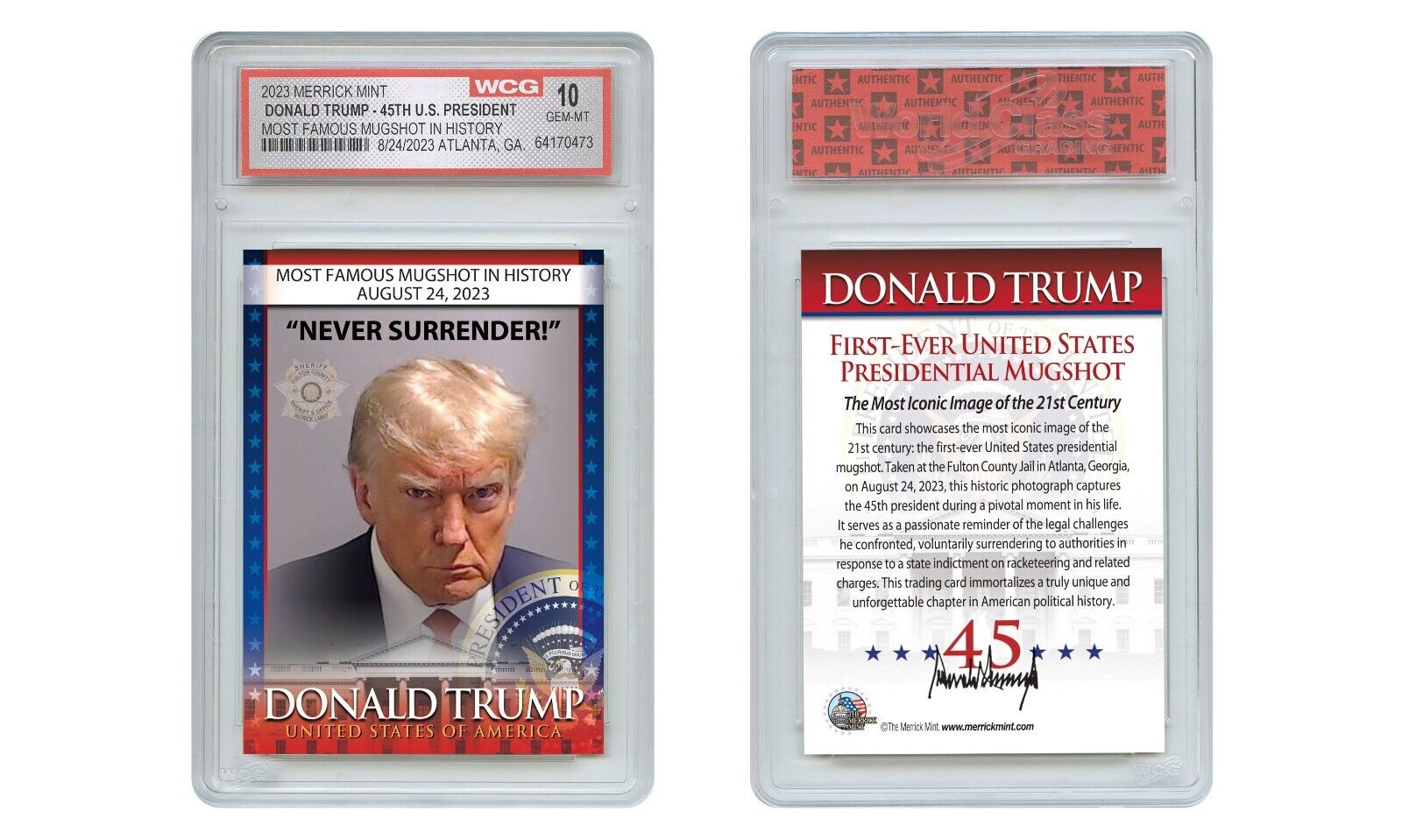 DONALD TRUMP 45th President MAGA Official MUGSHOT Photo Trading Card GEM-MINT 10