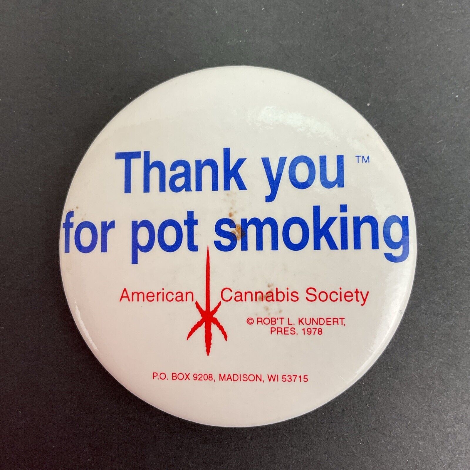 Vintage 1978 “Thank You For Pot Smoking” Button Pin  Retro Rare