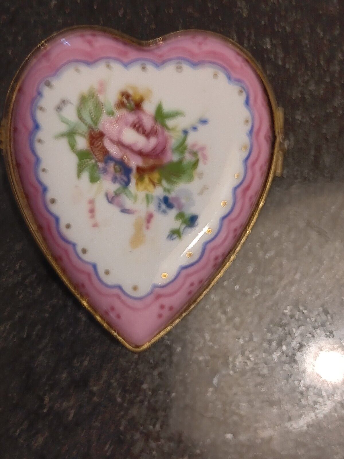 Limoges France Hand Painted Heart Shaped Floral Trinket Jewelry Box