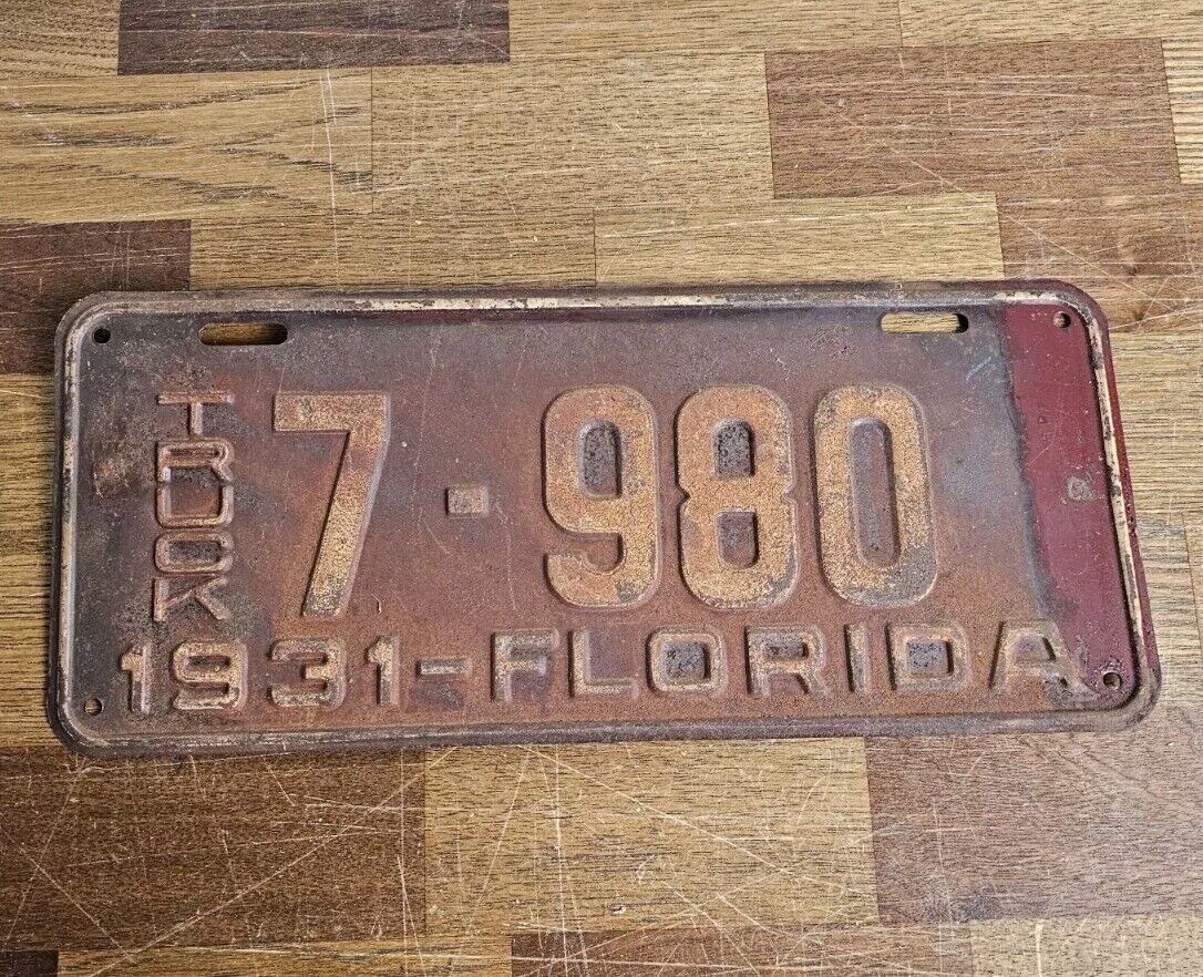 Vintage Orig. 1931 Florida TRUCK License Plate Tag Estate Find