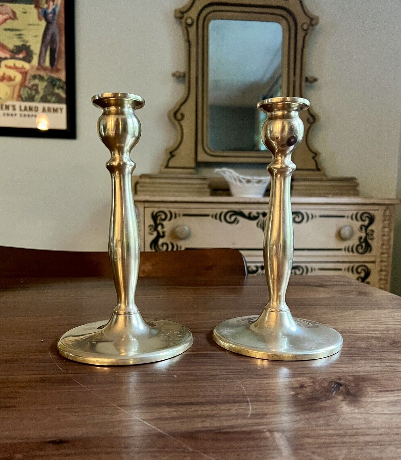 Pair of Vintage Brass Candlestick Candle Holders 8”