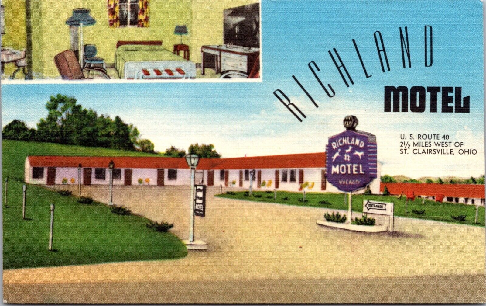 Linen Postcard Richland Motel in St. Clairsville, Ohio~137822