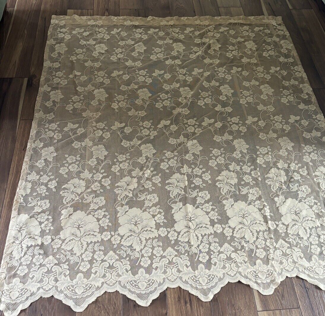 Pair Of Maize,vanilla Lace curtains. 2 Panels Each 60” X 70” . Floral,leaves.