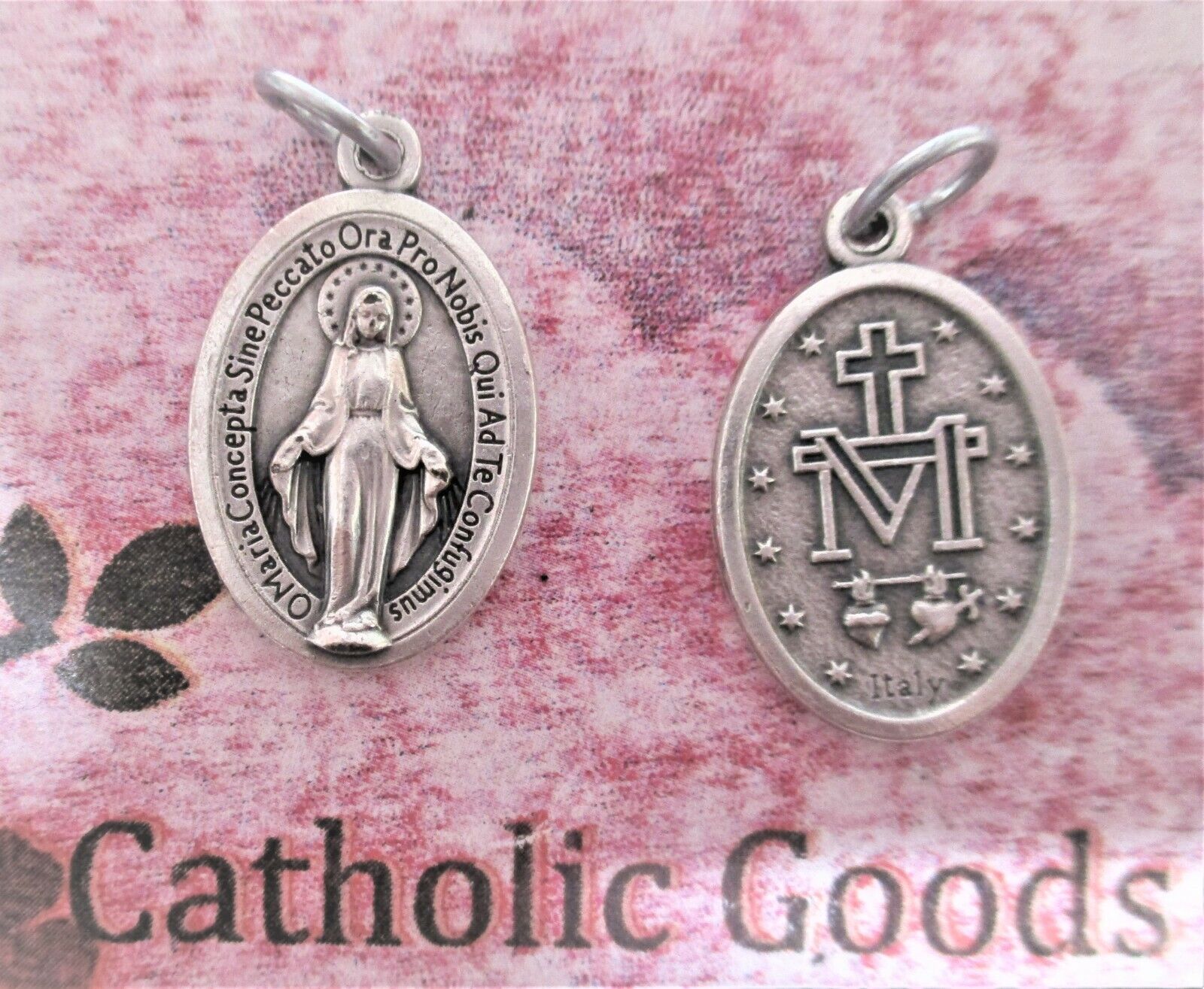 Miraculous Medal -  Latin  - Oxidized Die Cast Italian 1 inch Medal