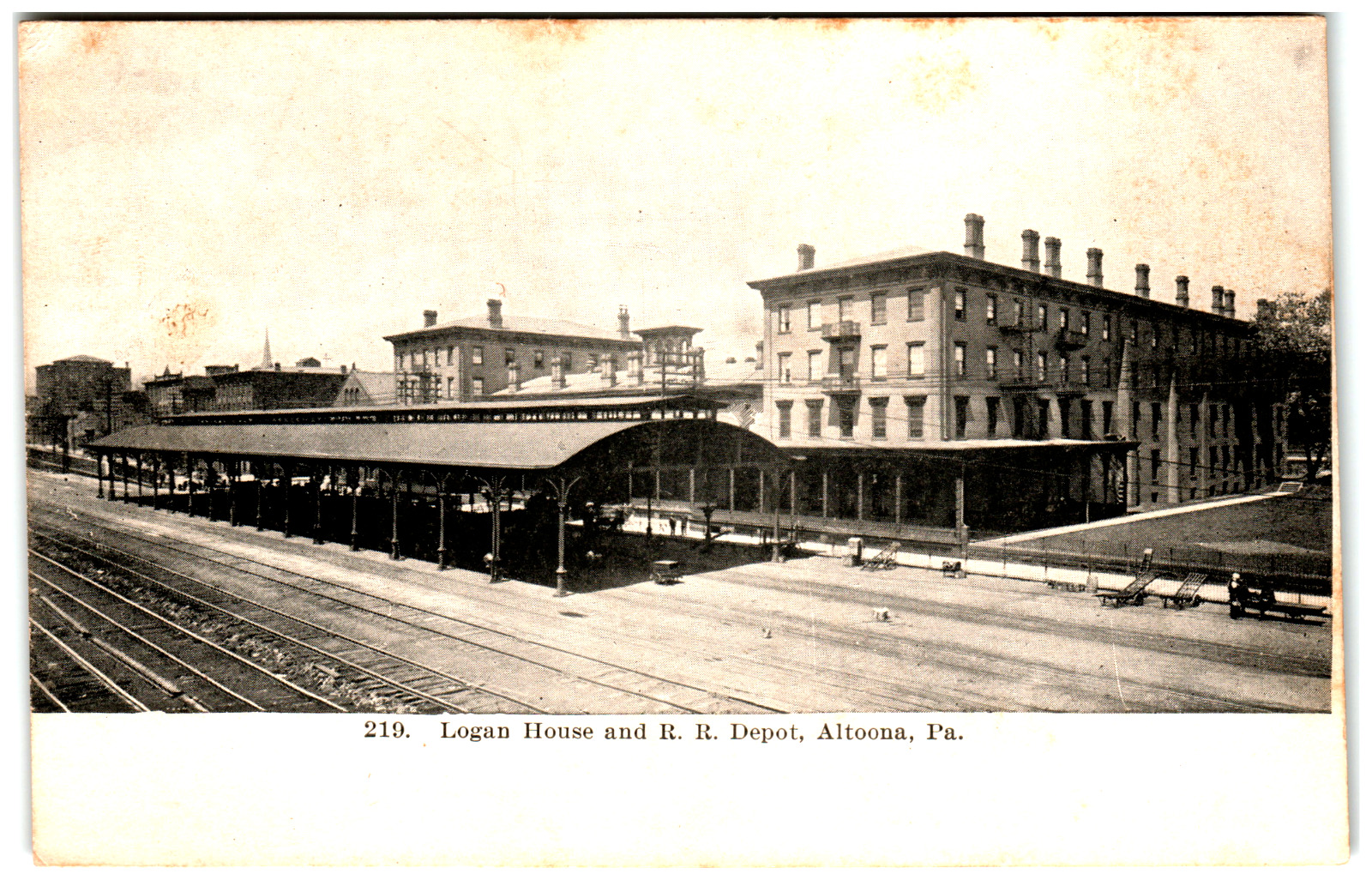 Postcard Pennsylvania Railroad Train Station Logan House Hotel Altoona, PA