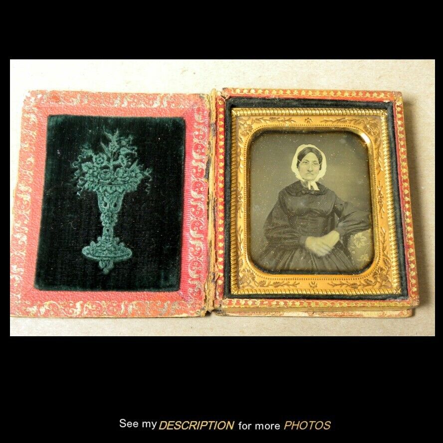  Antique 1/6th Plate Daguerreotype Elderly Lady MOP Book Case