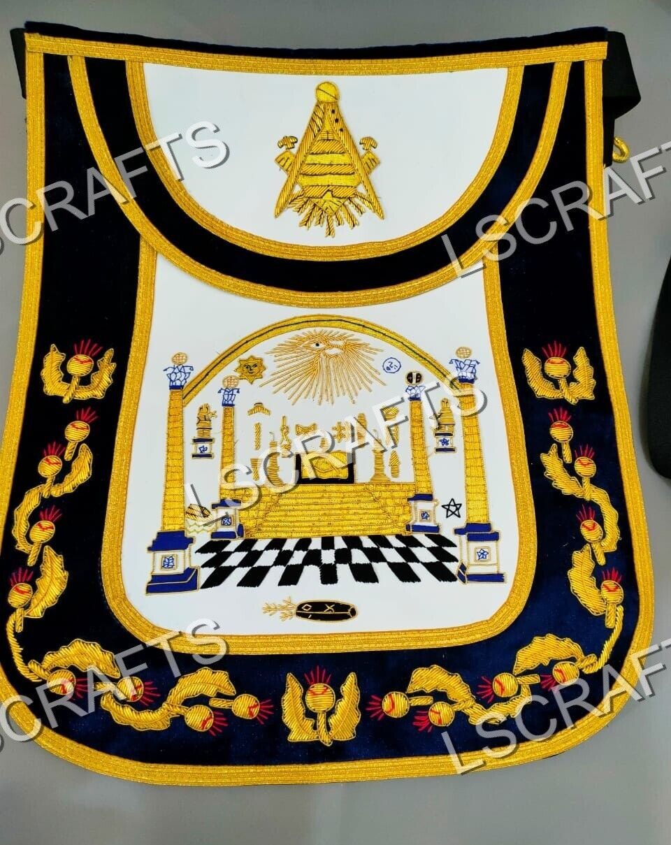 Customized Masonic Traditional Master Mason Round Apron Bullion Hand Embroidered