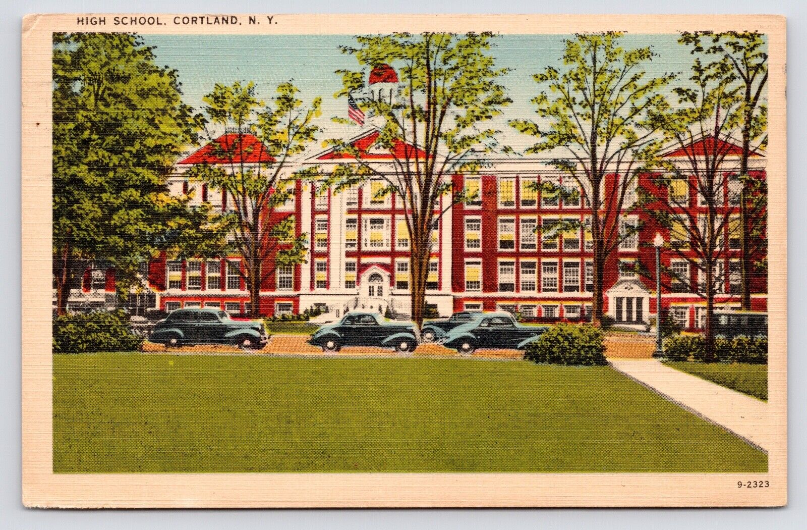 c1940s-50s~Cortland New York NY~High School~Vintage Mid-Century~Postcard