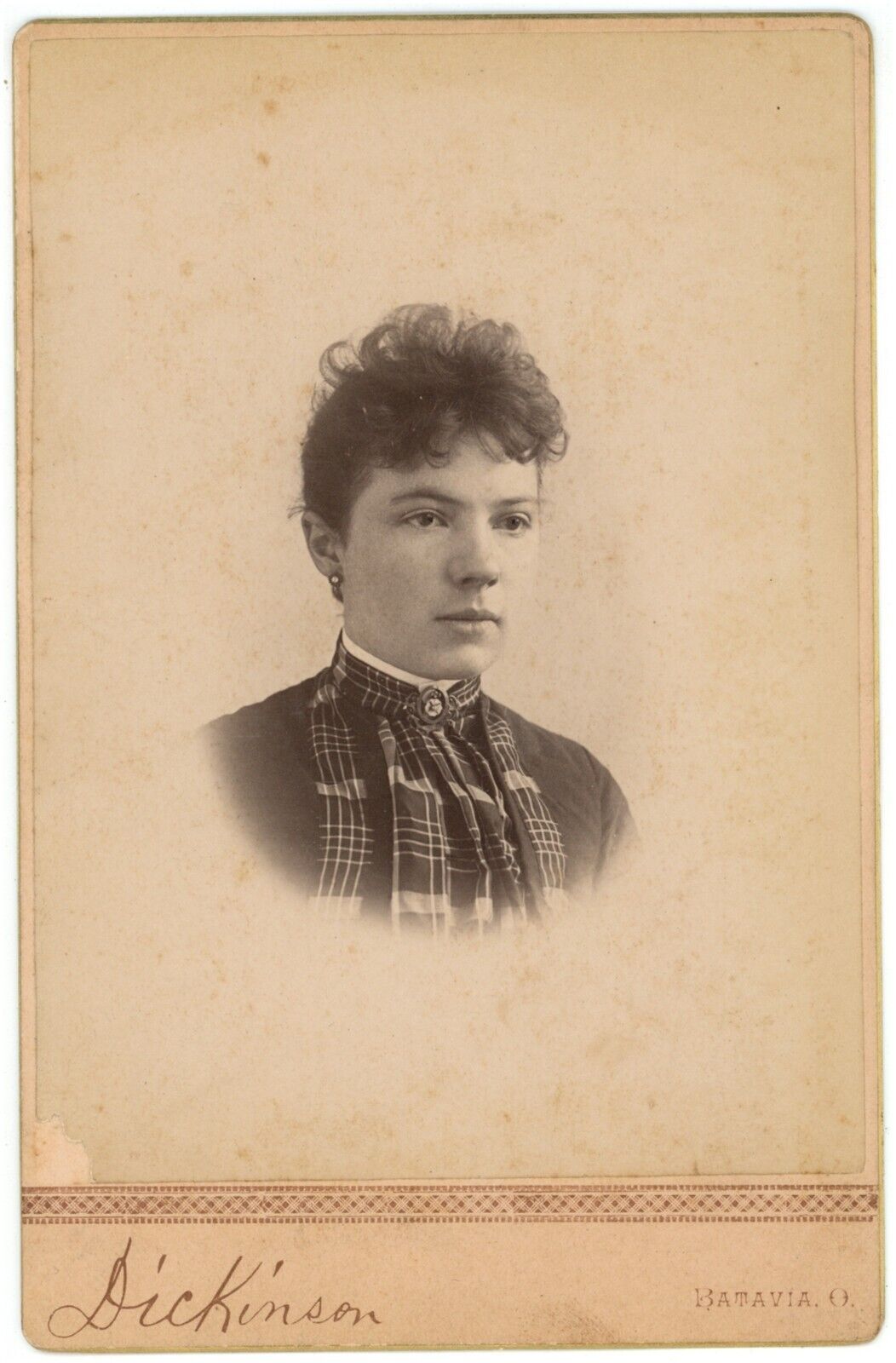 Antique Circa 1880s Cabinet Card Dickinson Beautiful Woman Cincinnati, Ohio