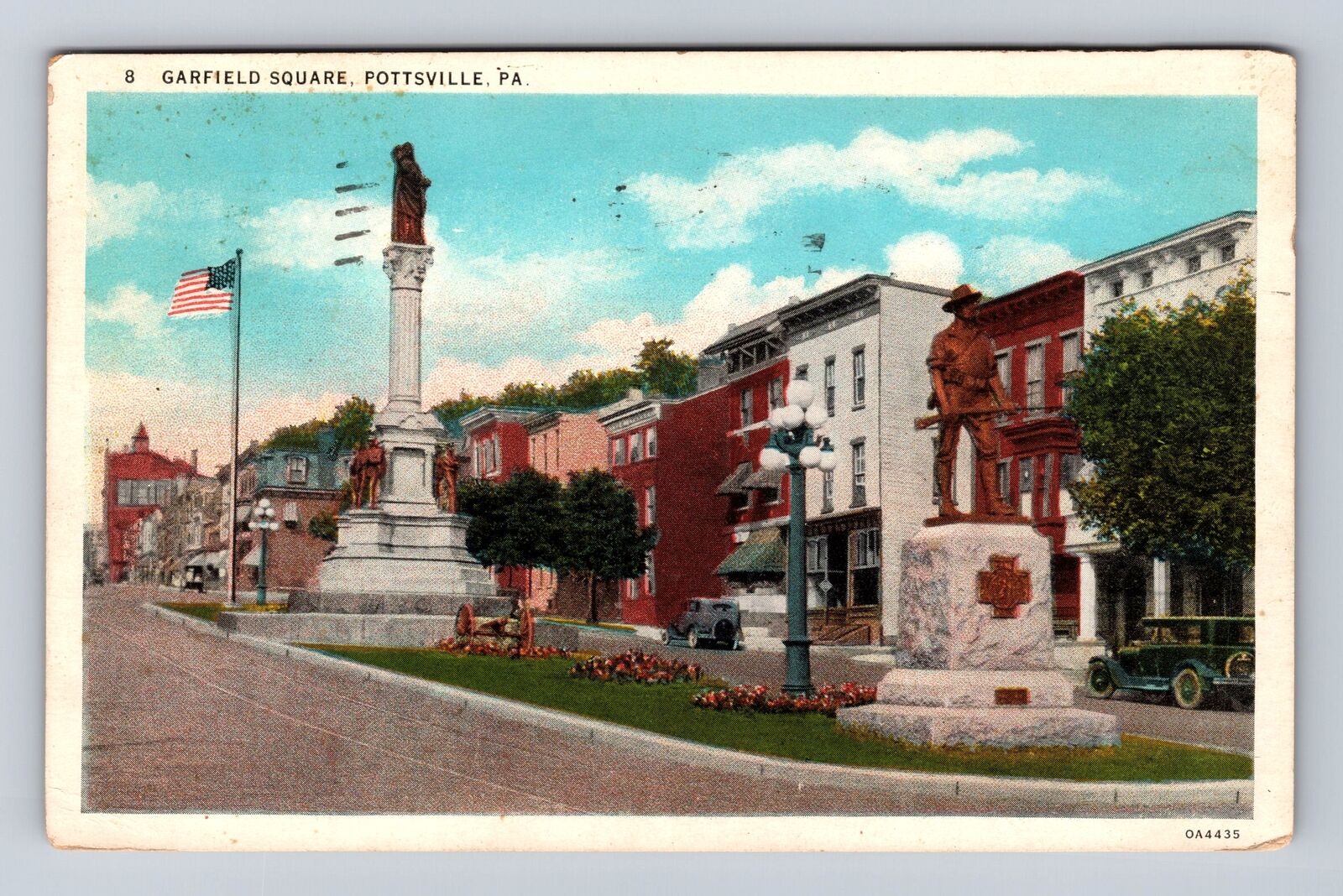 Pottsville PA-Pennsylvania, Garfield Square, Antique Vintage c1935 Postcard